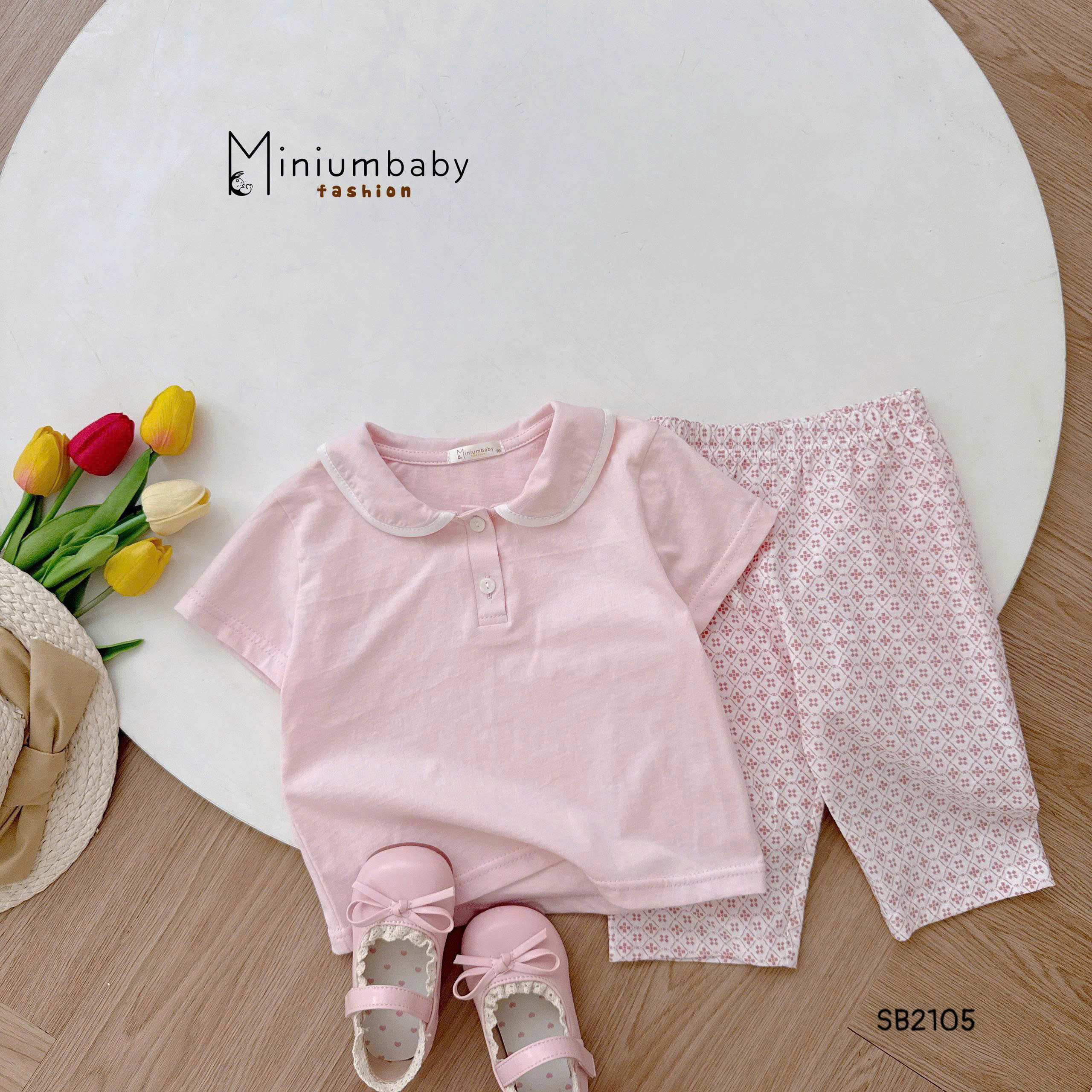 Set cộc tay cổ sen quần lửng cho bé gái MINIUMBABY