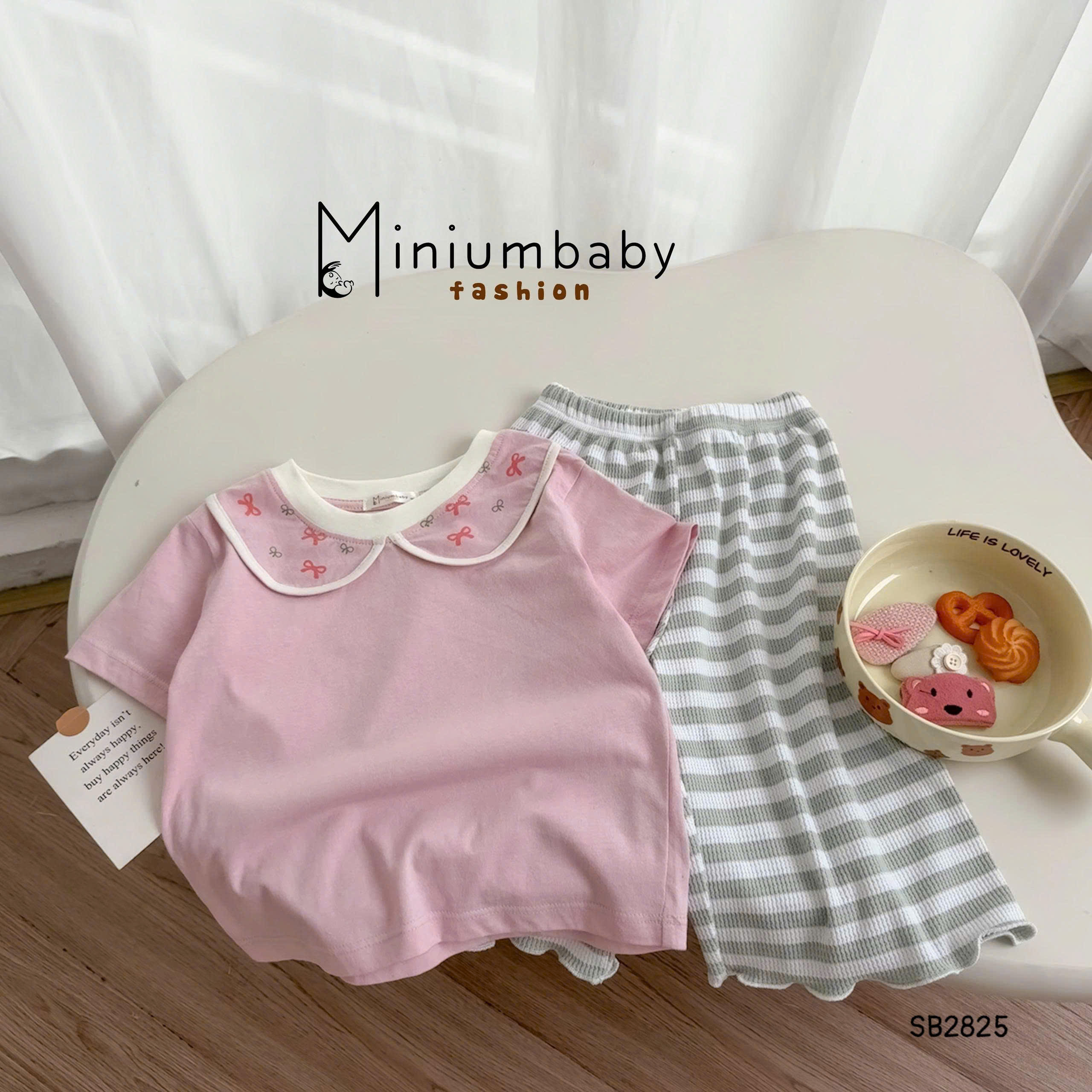 Set cotton lửng cổ sen MINIUMBABY