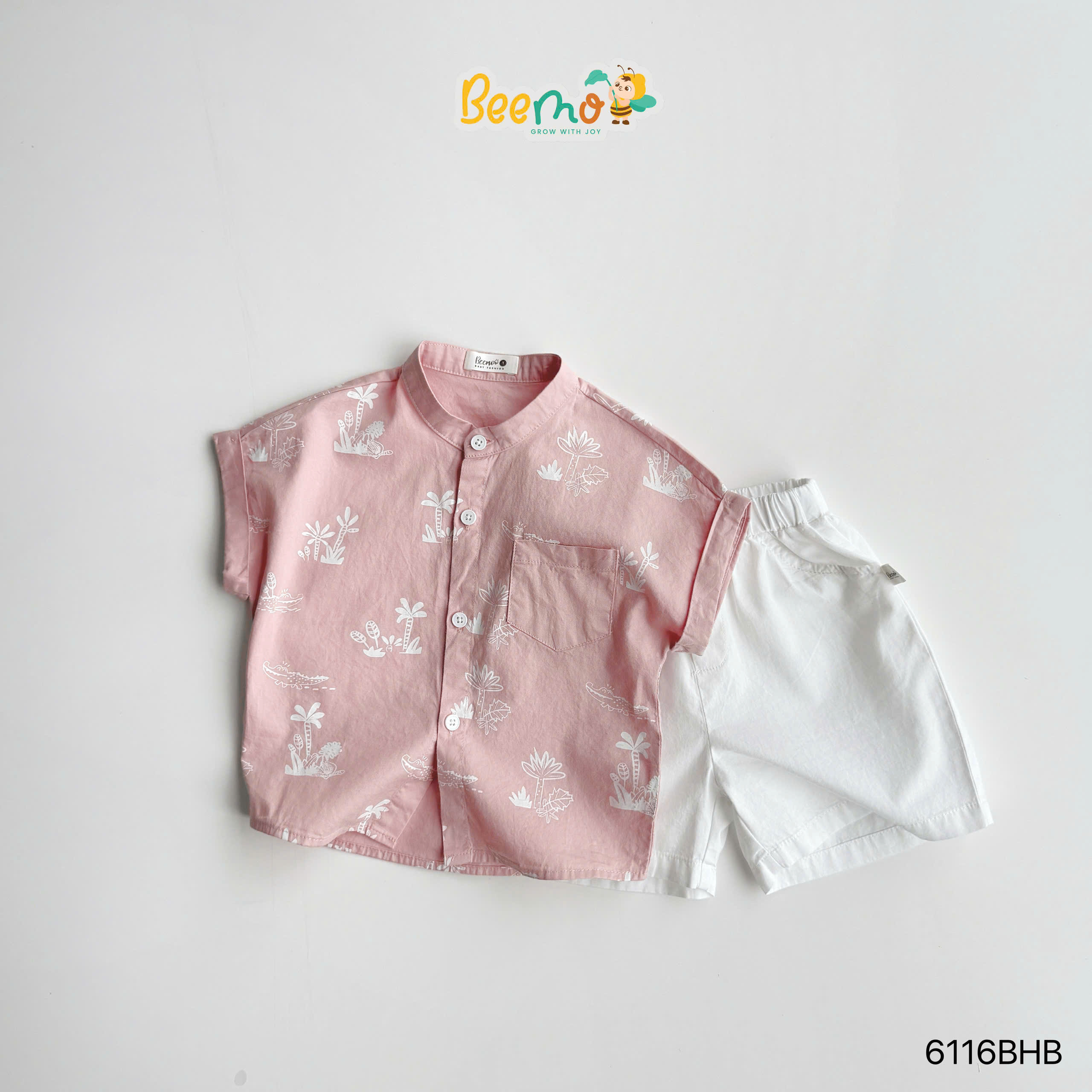Set đi biển cổ tàu tay hến in hình cây dừa Beemo