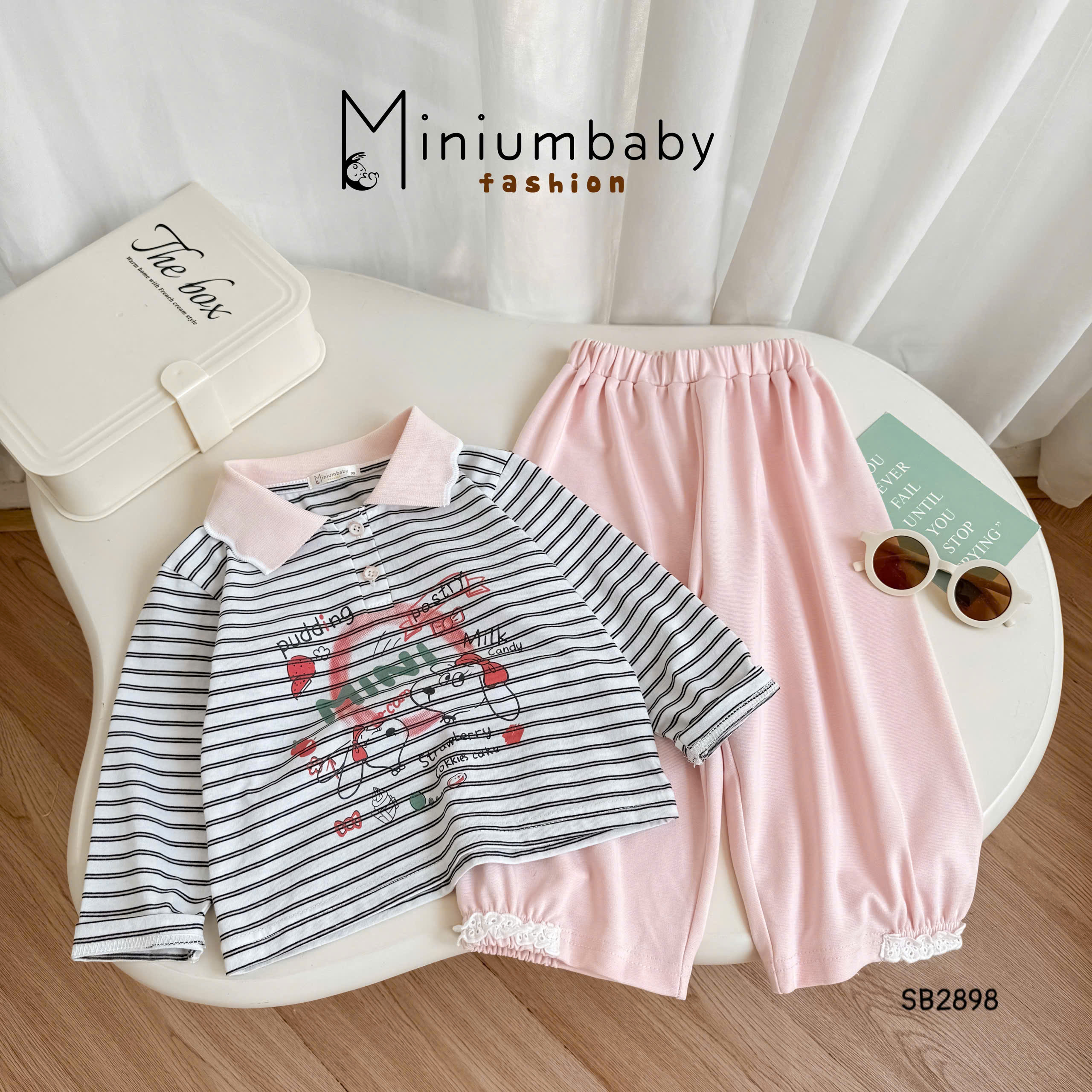 Set polo bé gái in hình cún dễ thương MINIUMBABY