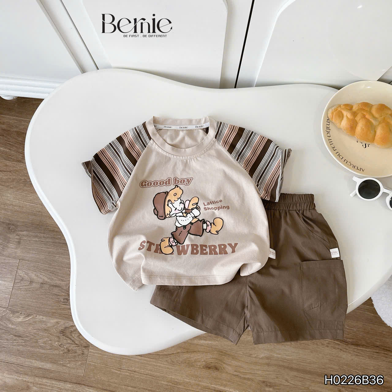 Bộ cộc tay raglan phối kẻ good boy BERNIE