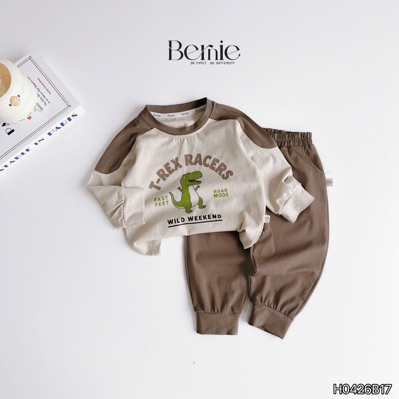 Bộ cotton dài tay phối vai dino team Bernie