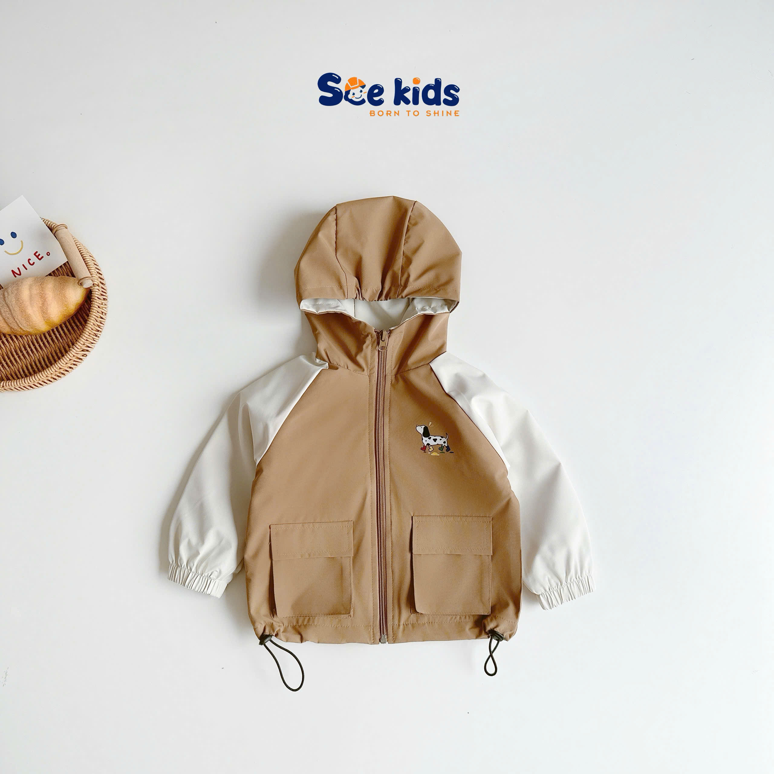 Áo gió phối túi in hình chú chó SCE KIDS