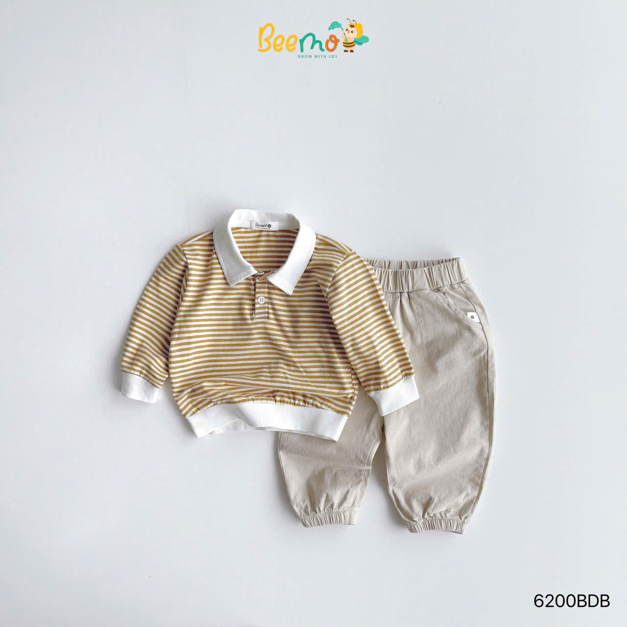 Set polo cotton họa tiết kẻ ngang Beemo