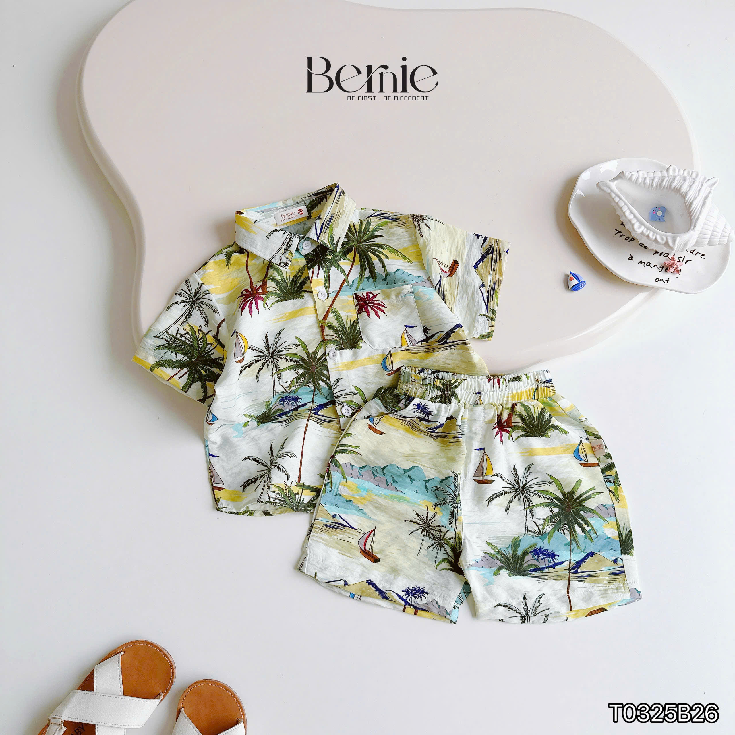 Set sơ mi đũi đi biển họa tiết cho bé yêu Bernie