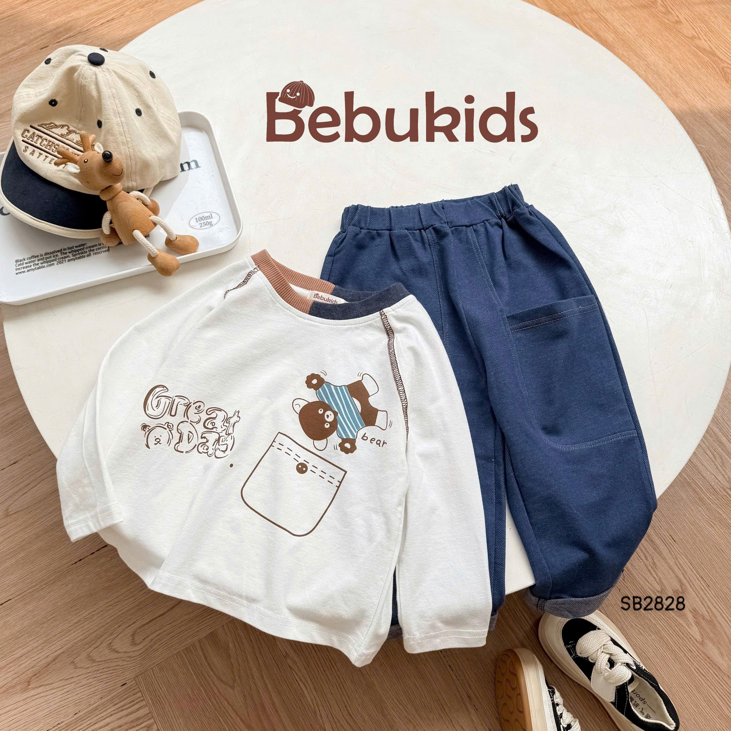 Set cotton dài tay gấu Bear cá tính BEBUKIDS