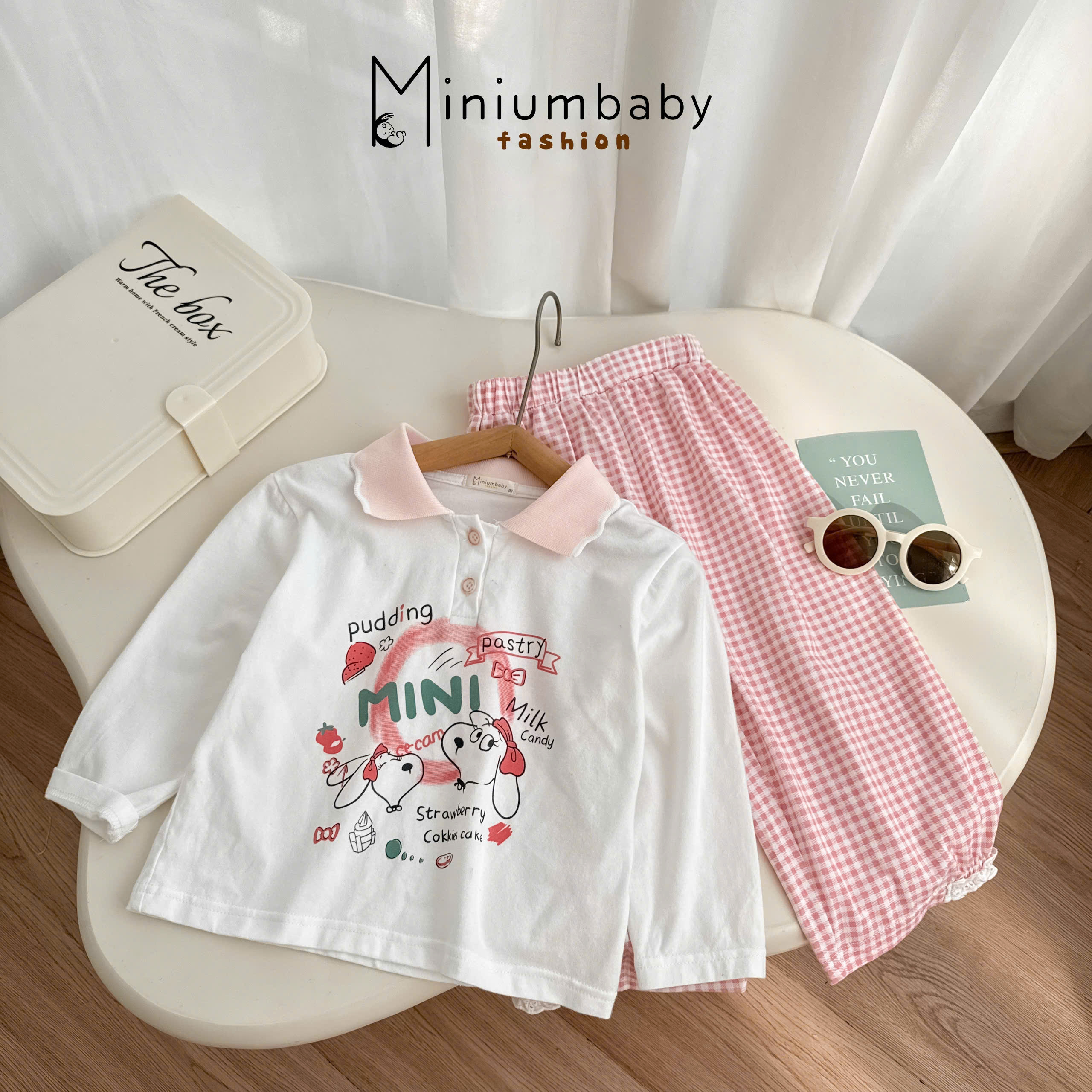 Set polo bé gái in hình cún dễ thương MINIUMBABY