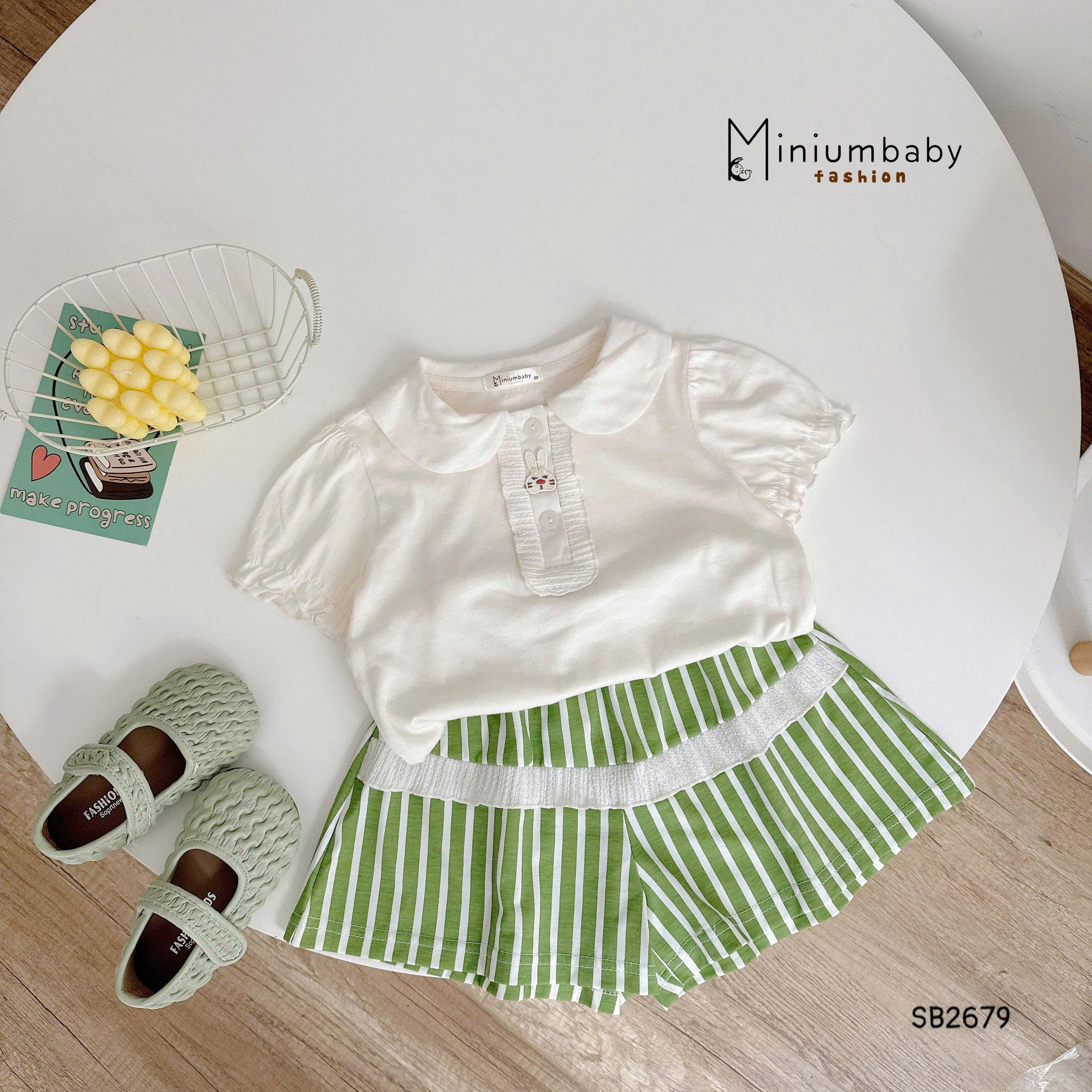 Set cotton cổ sen phối bèo MINIUMBABY