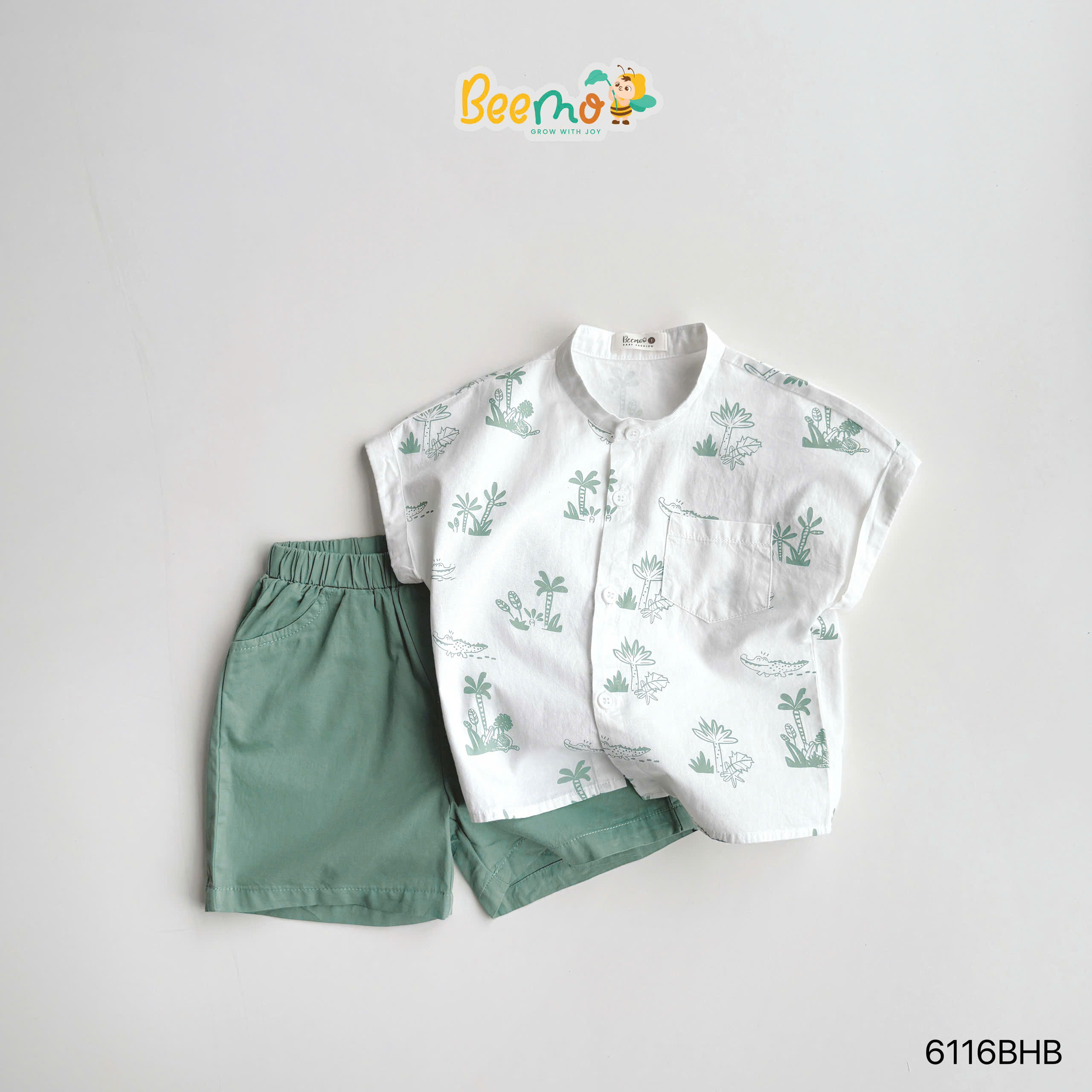 Set đi biển cổ tàu tay hến in hình cây dừa Beemo