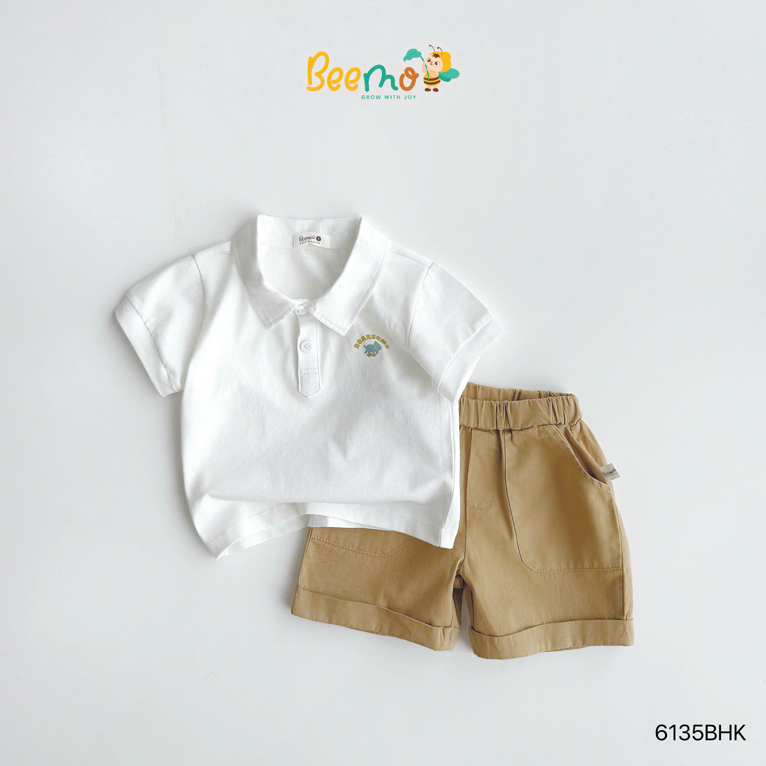 Set polo cộc tay in hình khủng long Beemo