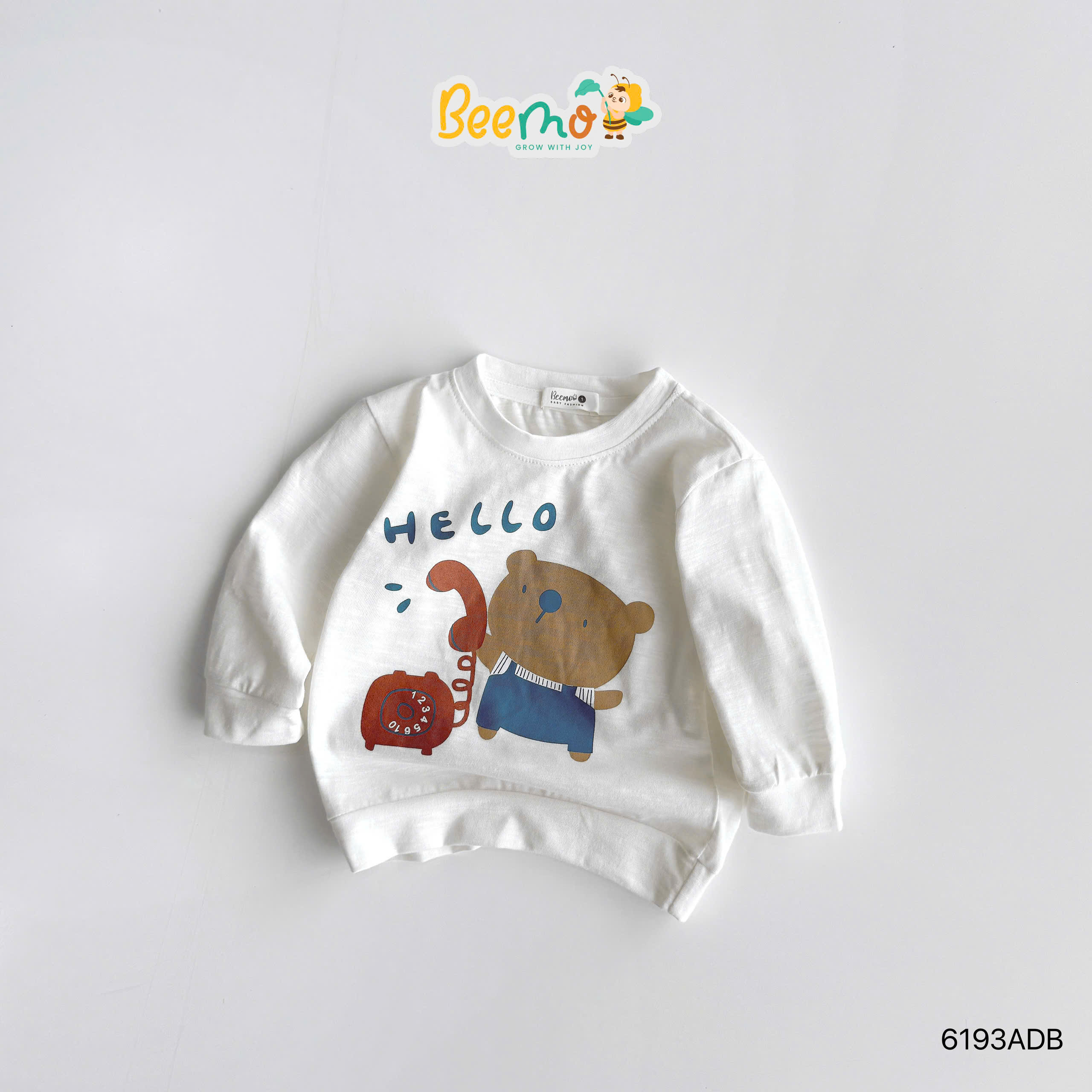 Áo dài tay cotton xược in hình gấu Beemo