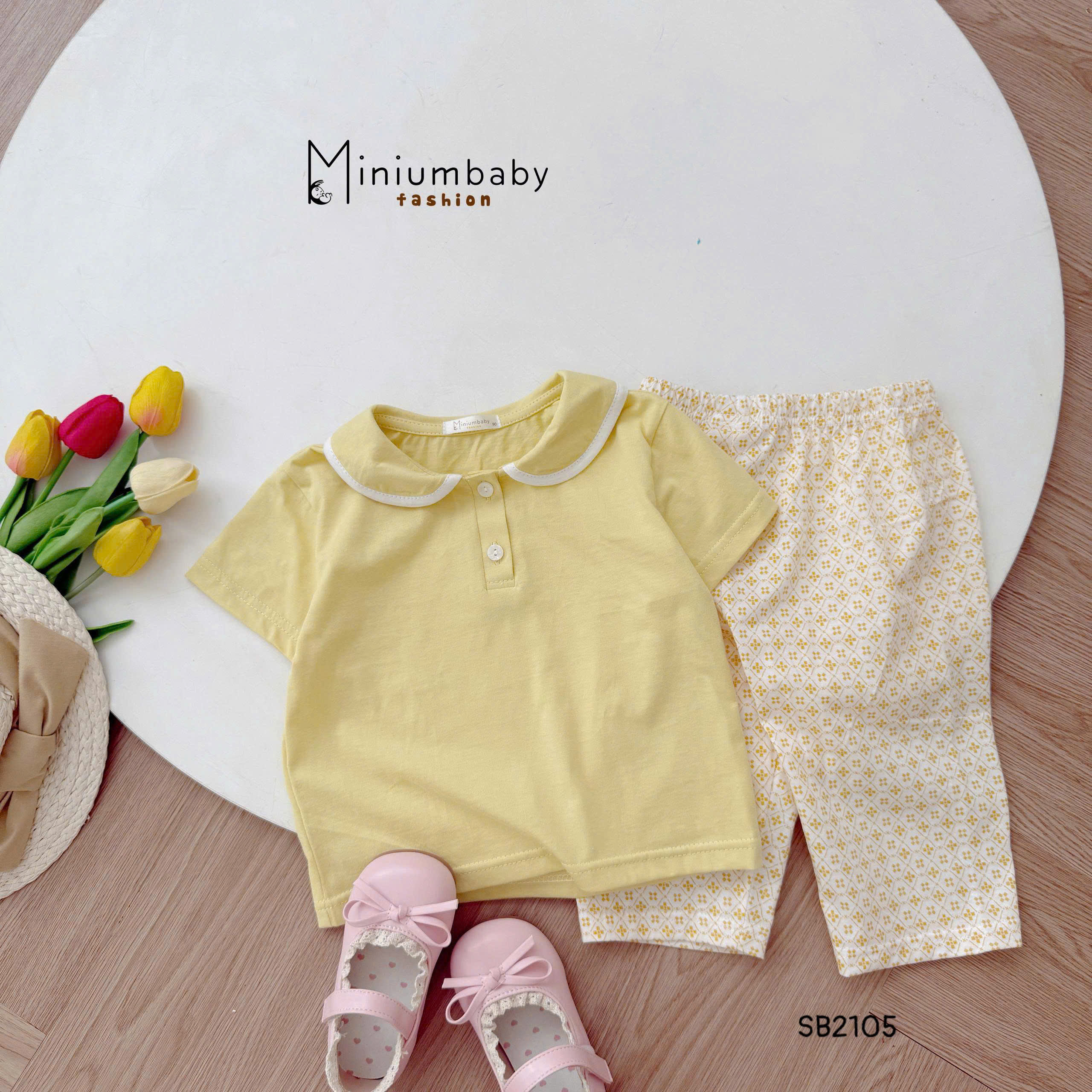 Set cộc tay cổ sen quần lửng cho bé gái MINIUMBABY