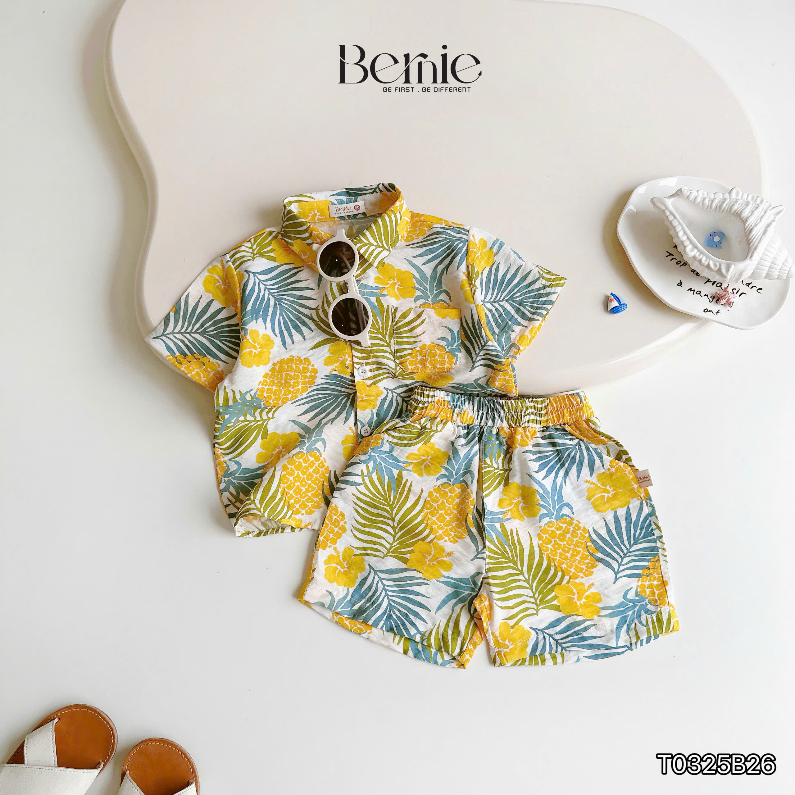 Set sơ mi đũi đi biển họa tiết cho bé yêu Bernie