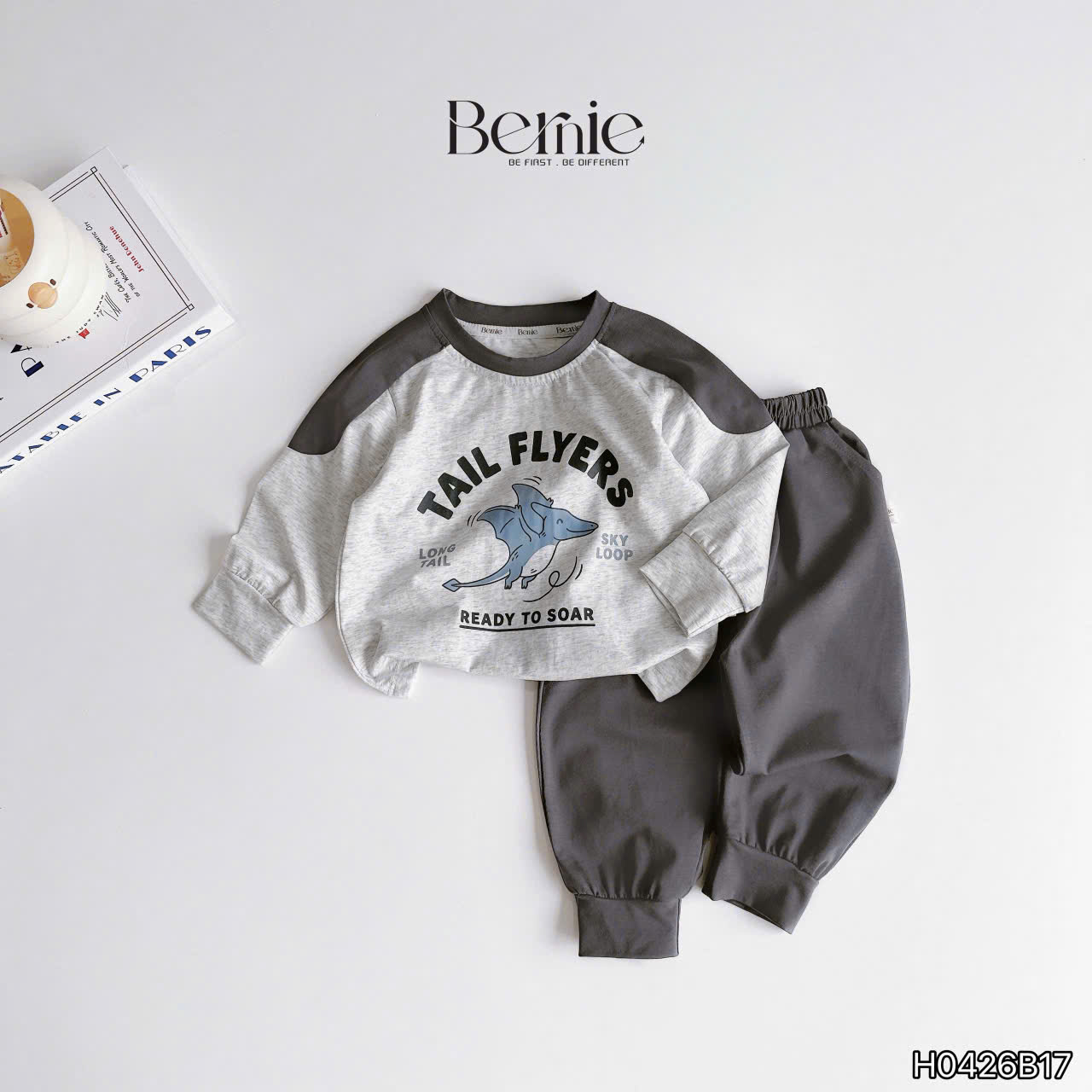 Bộ cotton dài tay phối vai dino team Bernie
