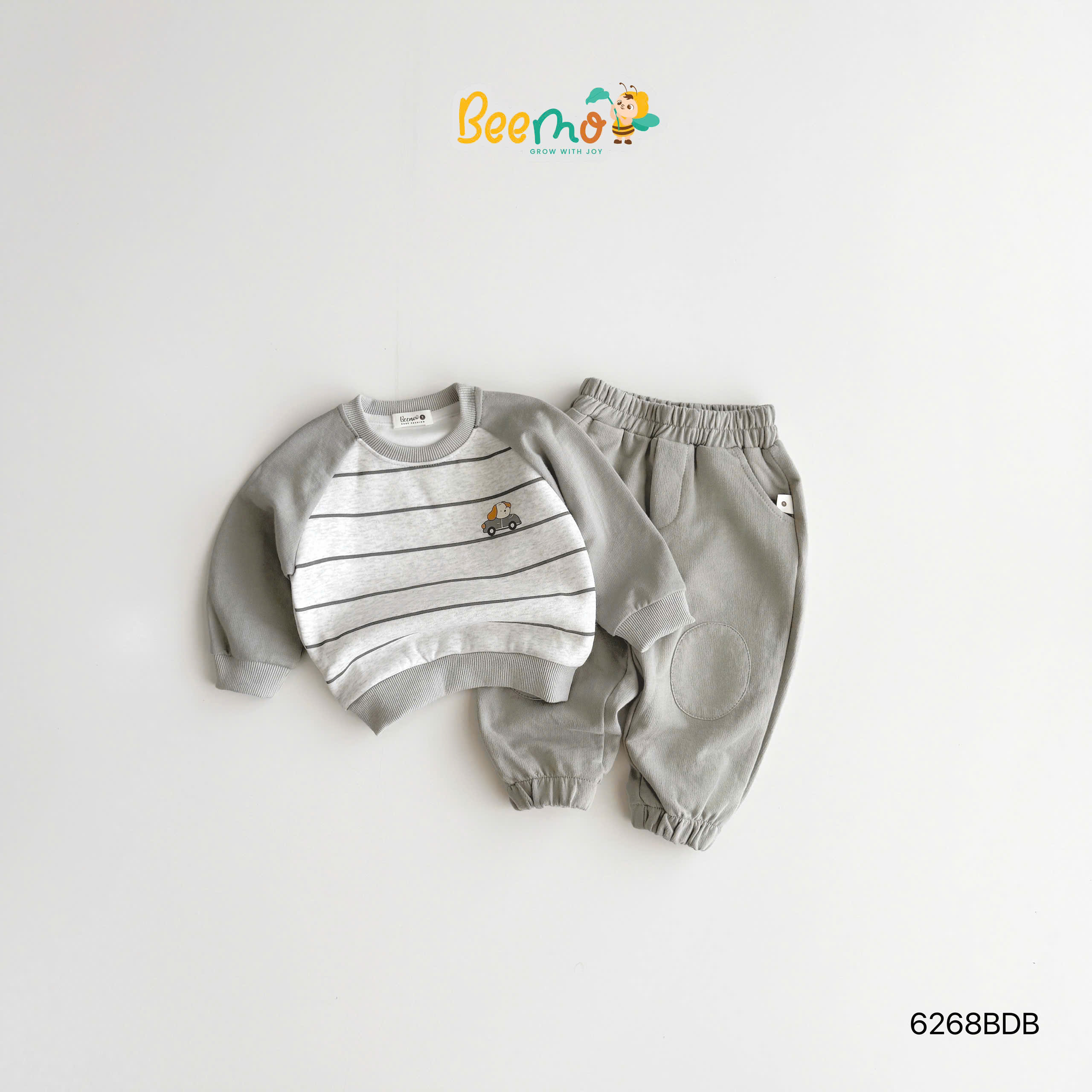 Set nỉ phối thân kẻ ngang in hình cún BEEMO