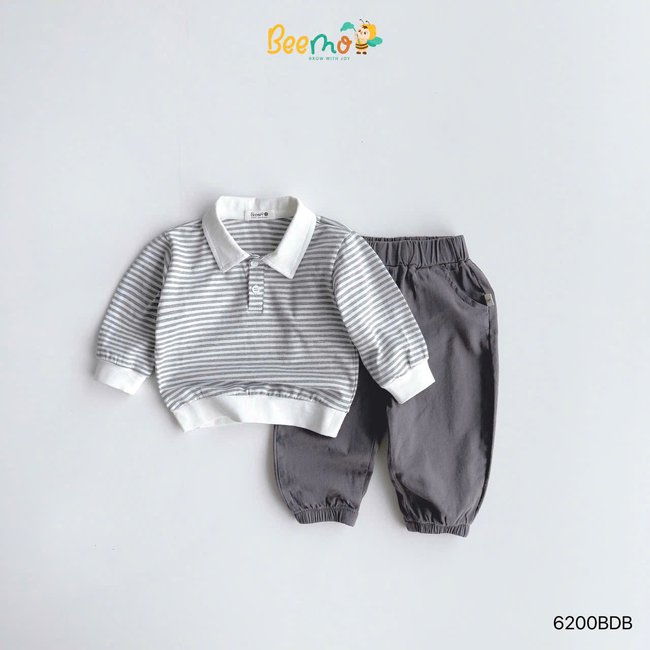 Set polo cotton họa tiết kẻ ngang Beemo