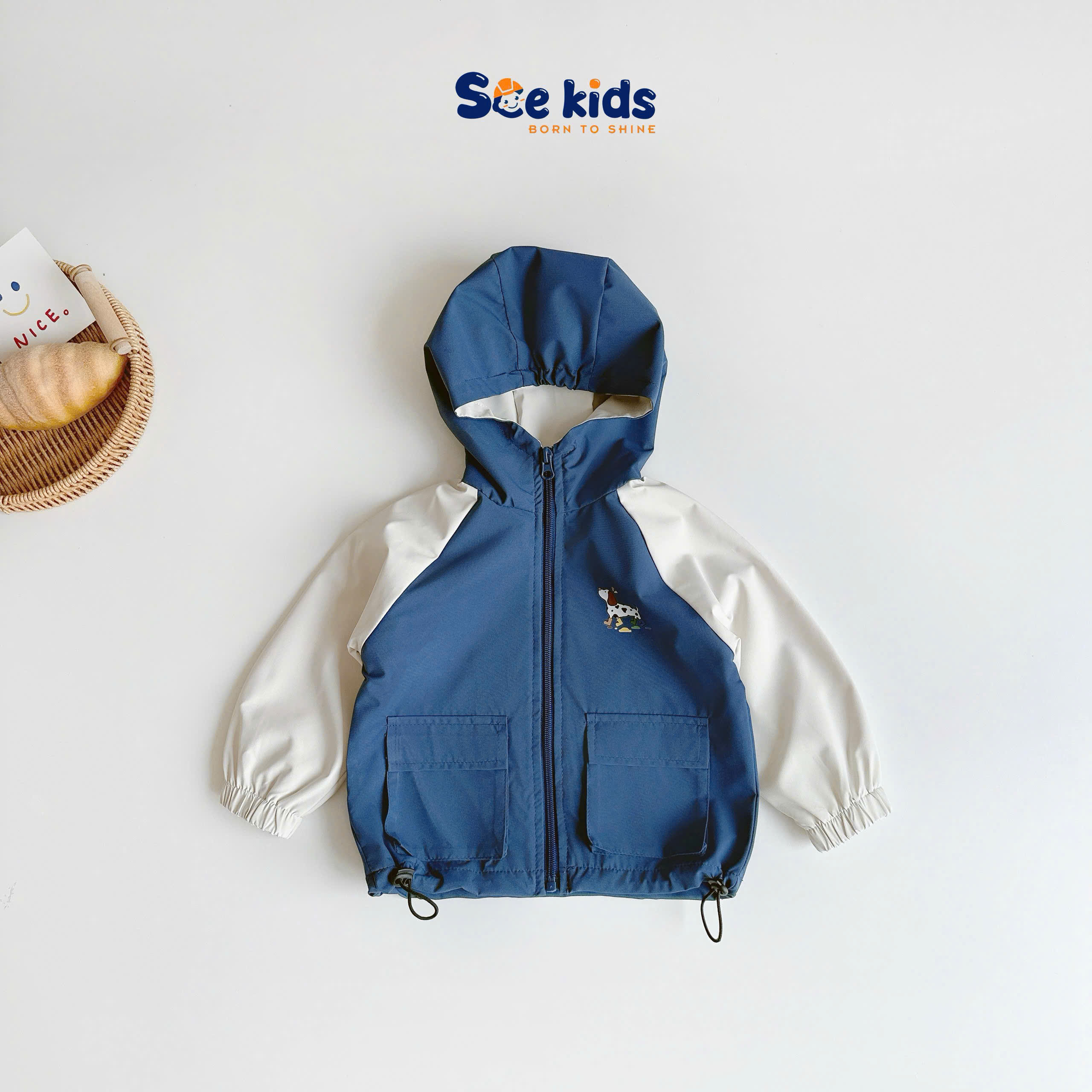Áo gió phối túi in hình chú chó SCE KIDS
