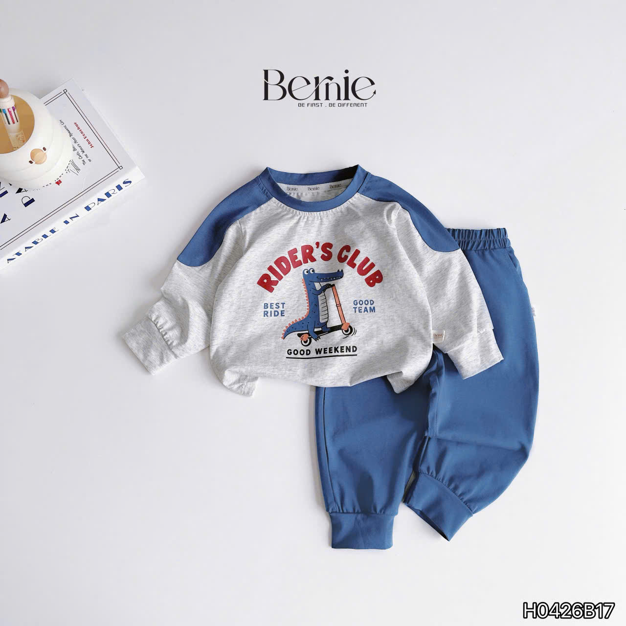 Bộ cotton dài tay phối vai dino team Bernie