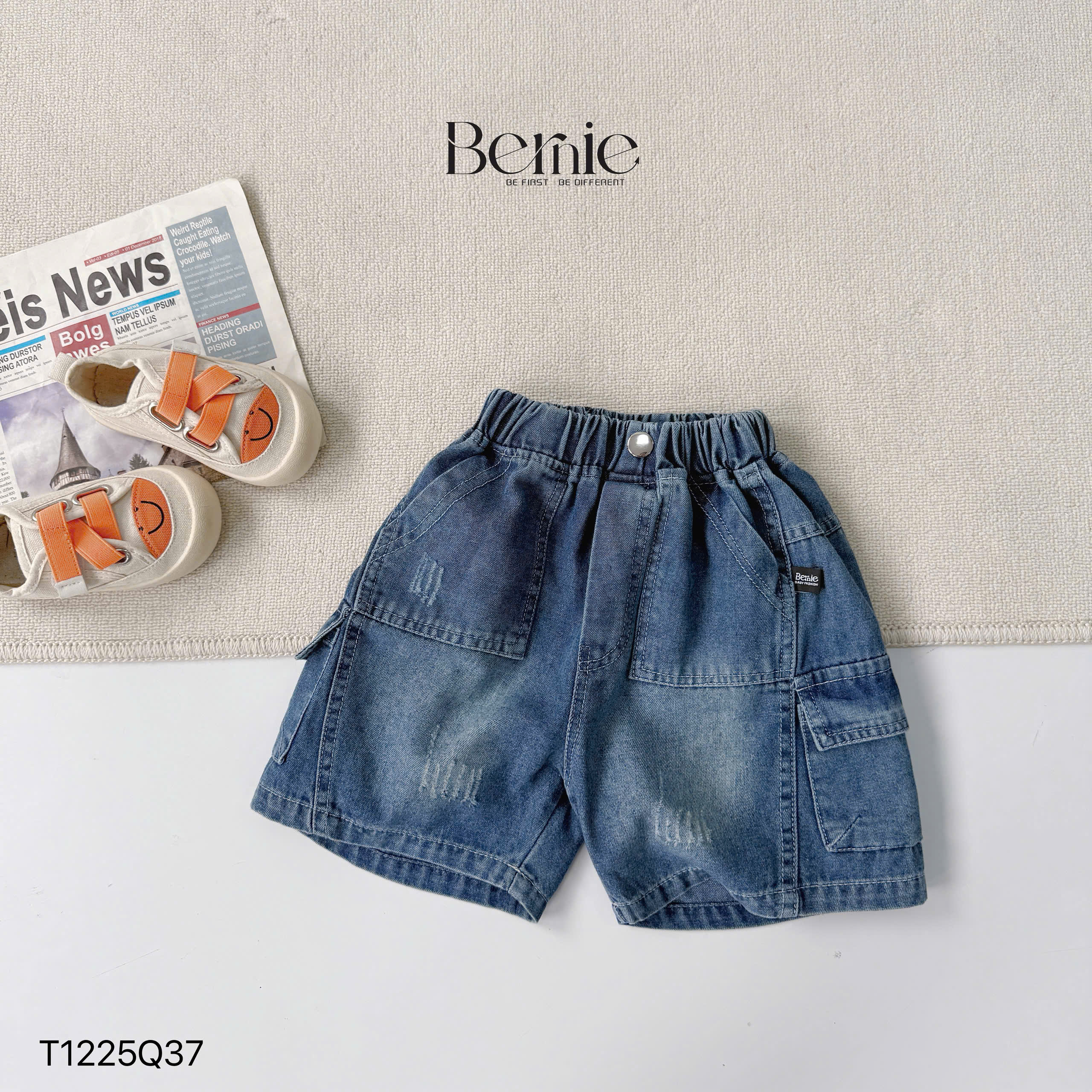 Quần short jean túi hộp năng động Bernie