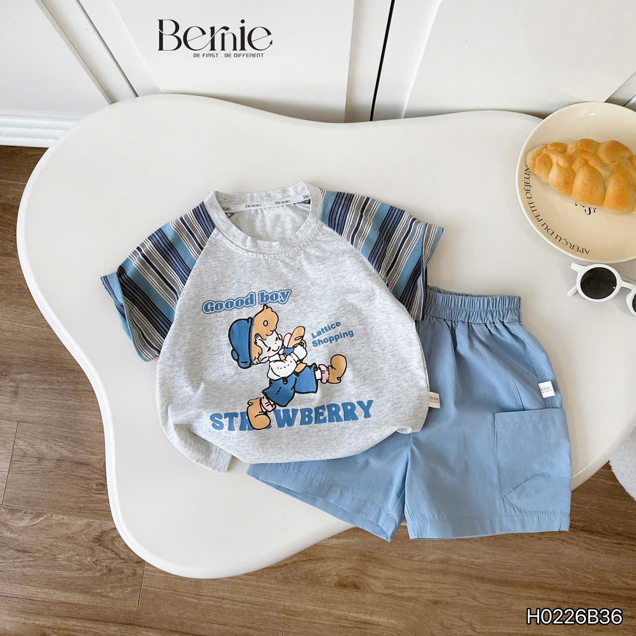 Bộ cộc tay raglan phối kẻ good boy BERNIE