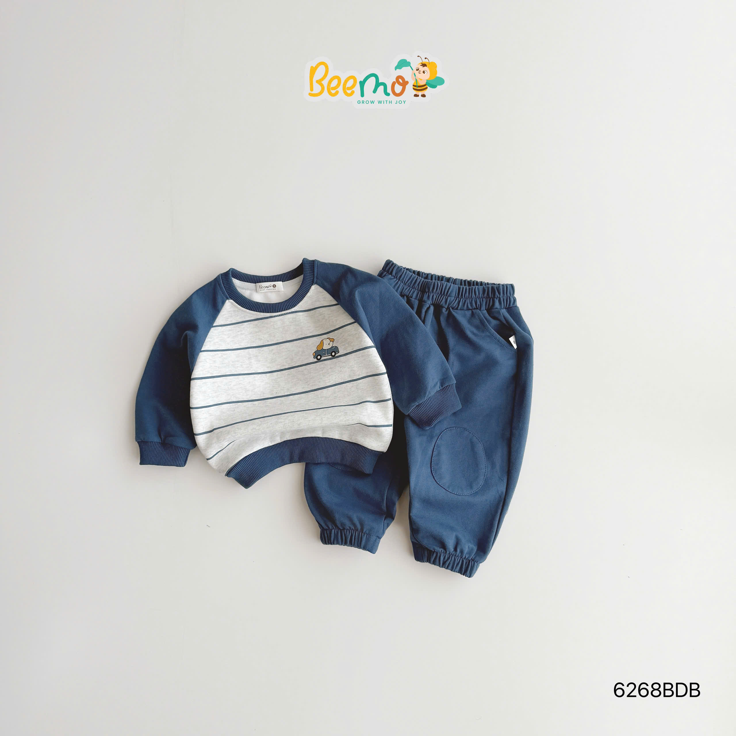 Set nỉ phối thân kẻ ngang in hình cún BEEMO