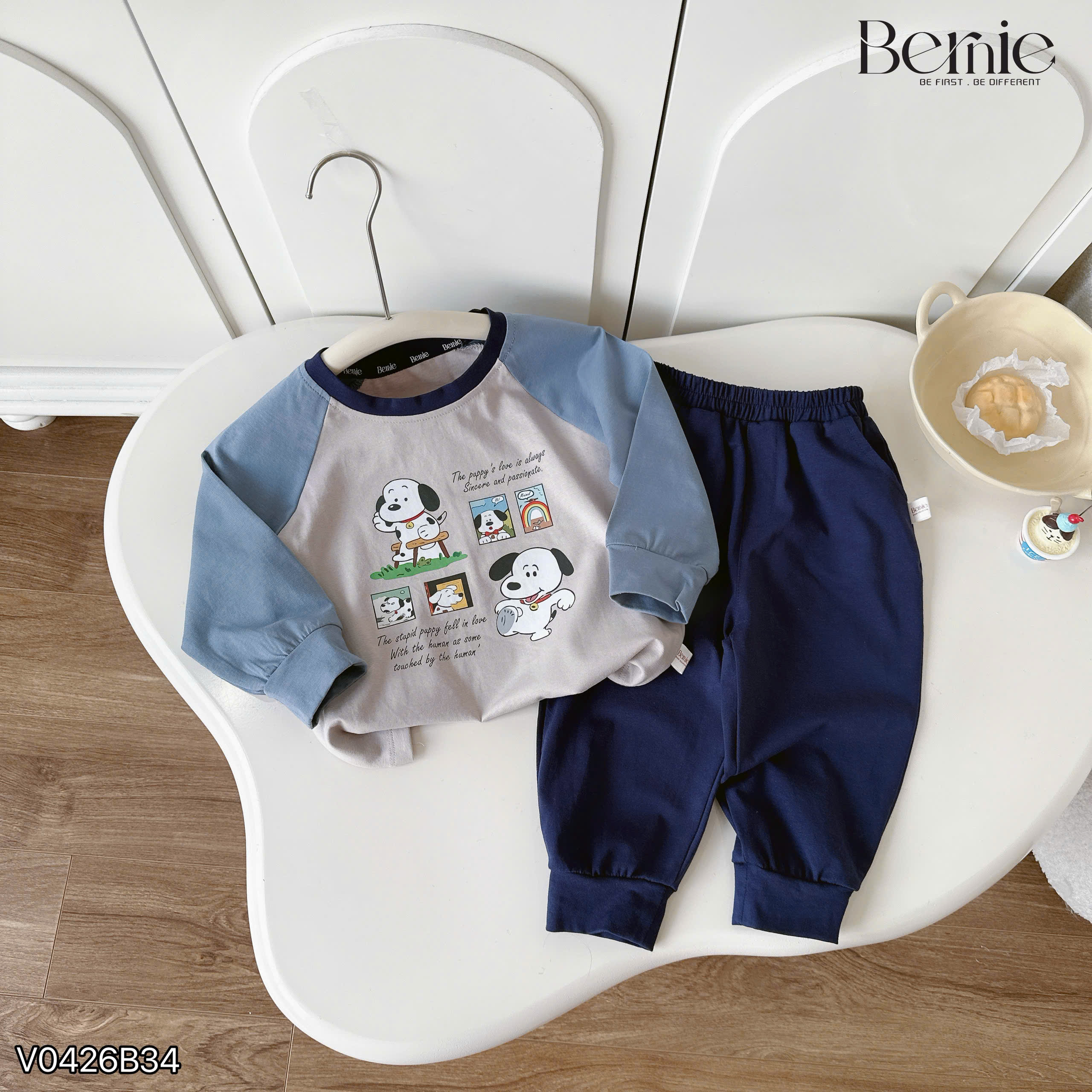 Bộ cotton dài tay in hình chú chó ngộ nghĩnh Bernie
