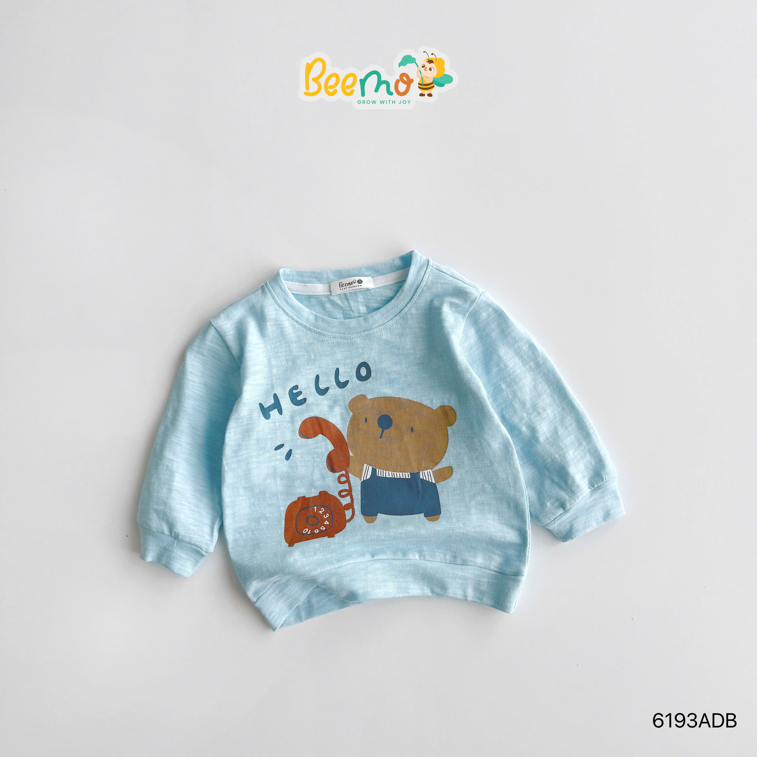 Áo dài tay cotton xược in hình gấu Beemo