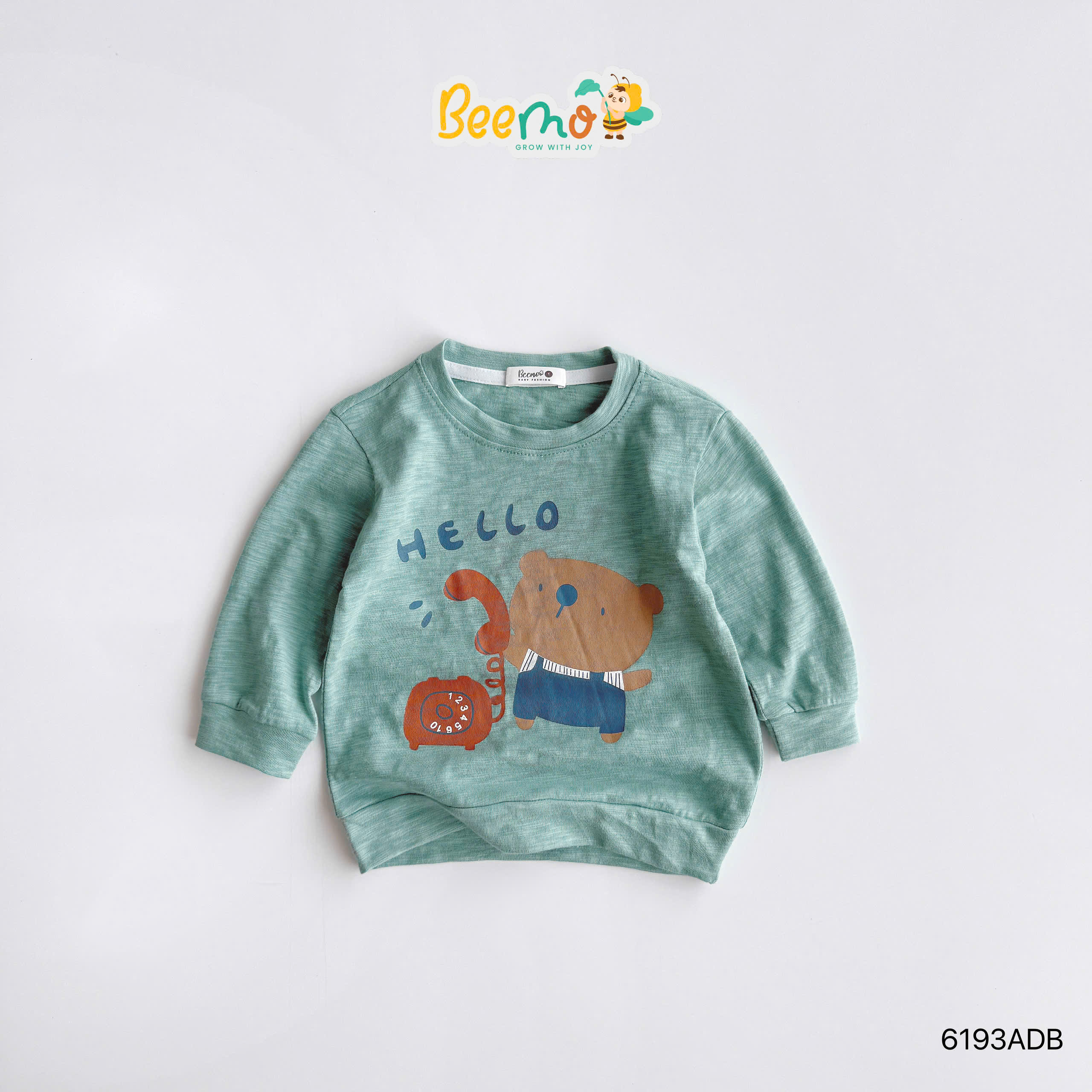Áo dài tay cotton xược in hình gấu Beemo