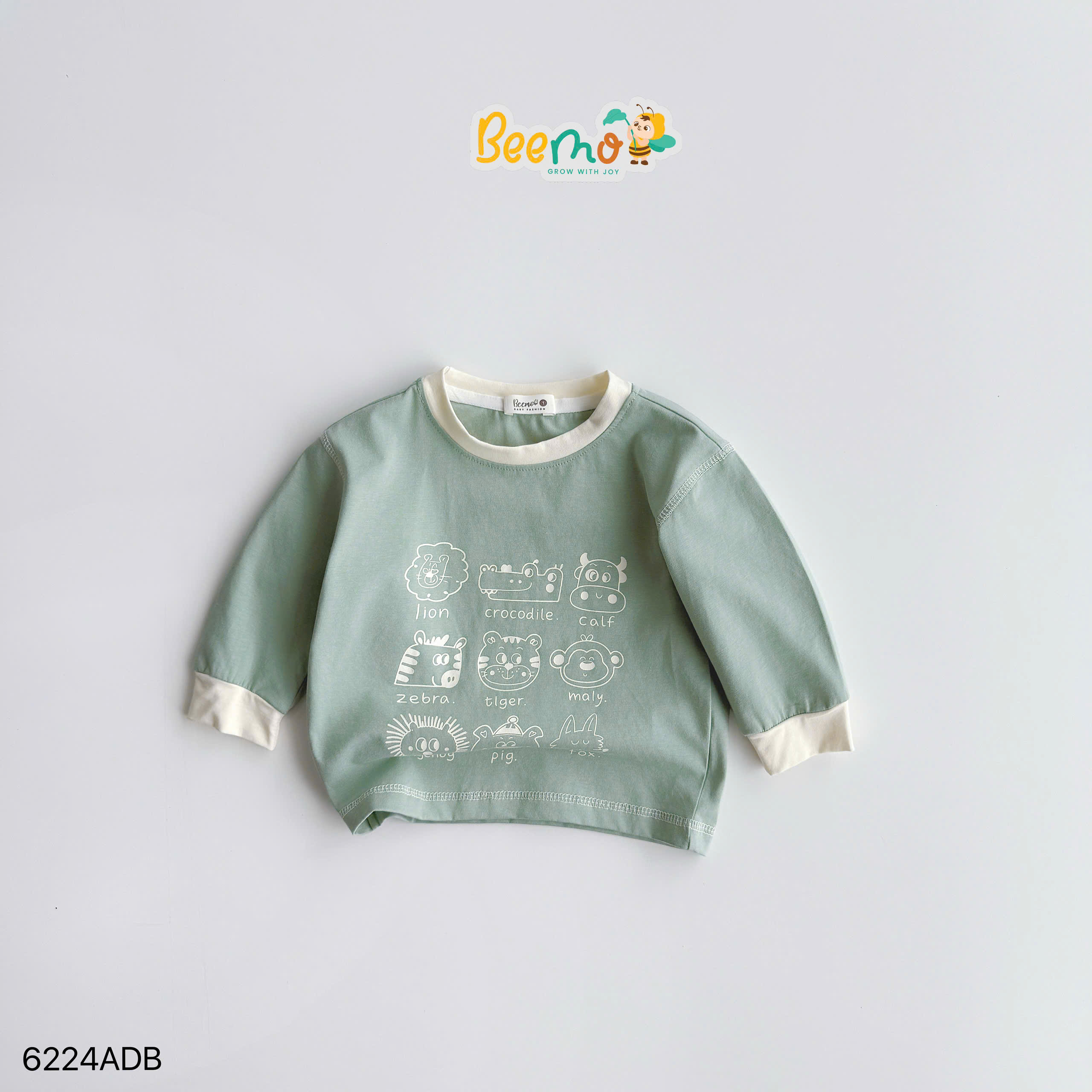 Áo cotton dài tay in hình động vật Beemo
