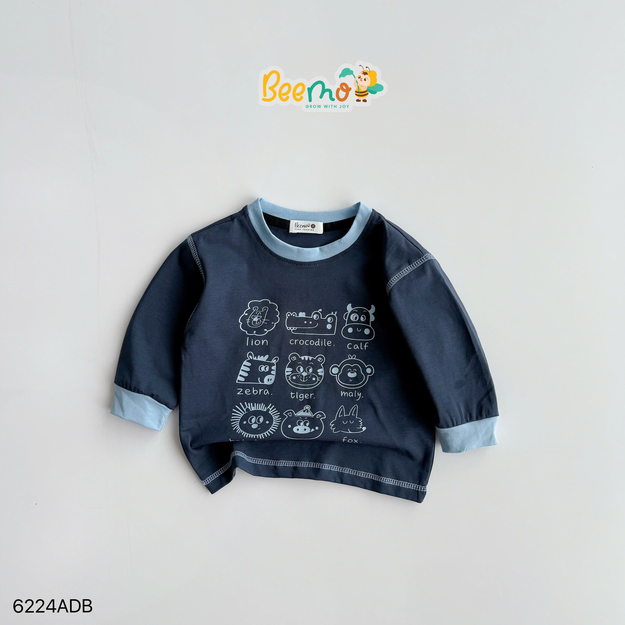 Áo cotton dài tay in hình động vật Beemo