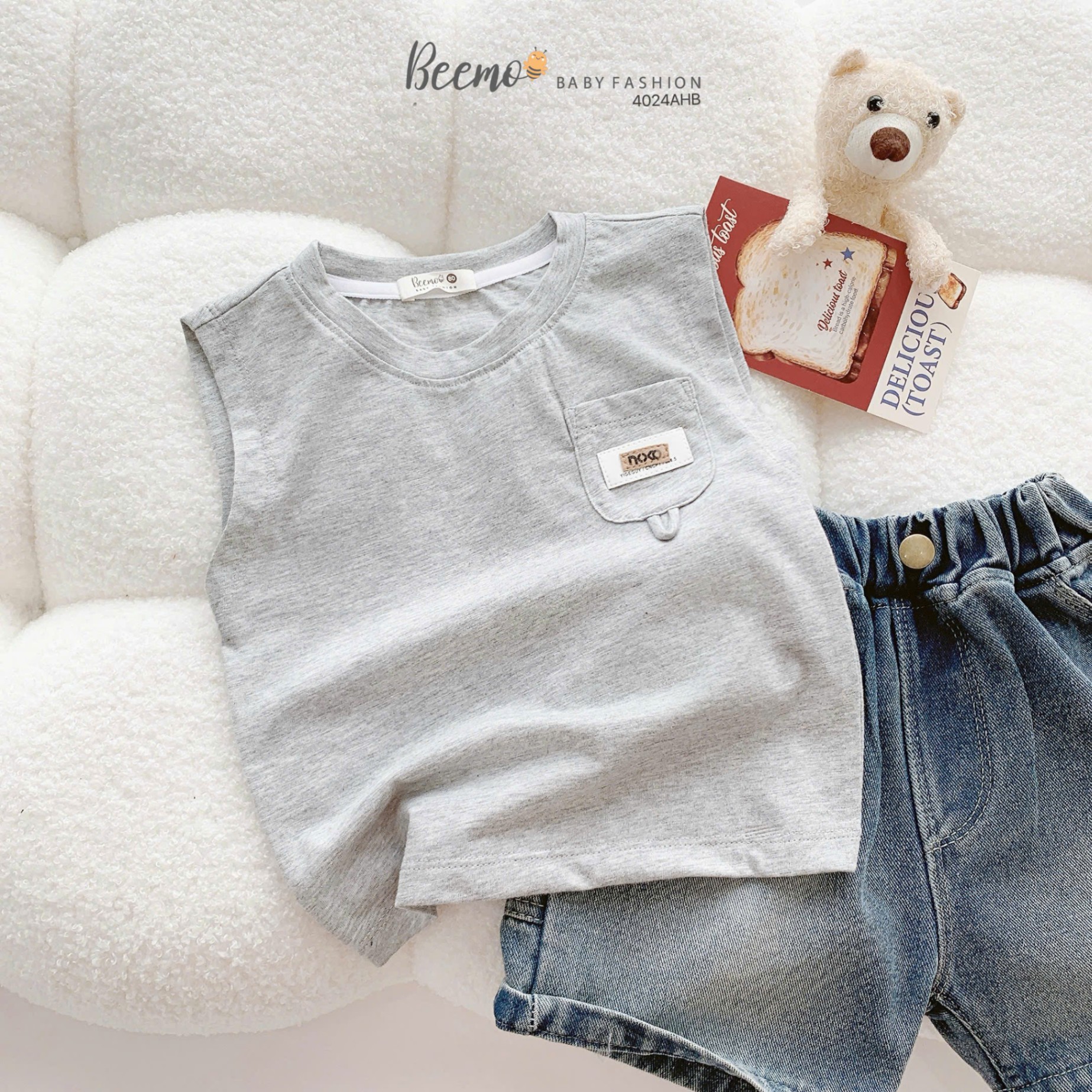 Áo ba lỗ cotton phối túi tag da Beemo