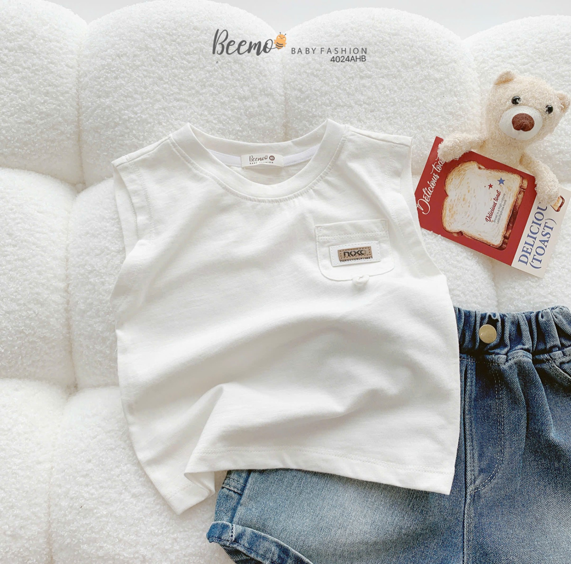 Áo ba lỗ cotton phối túi tag da Beemo