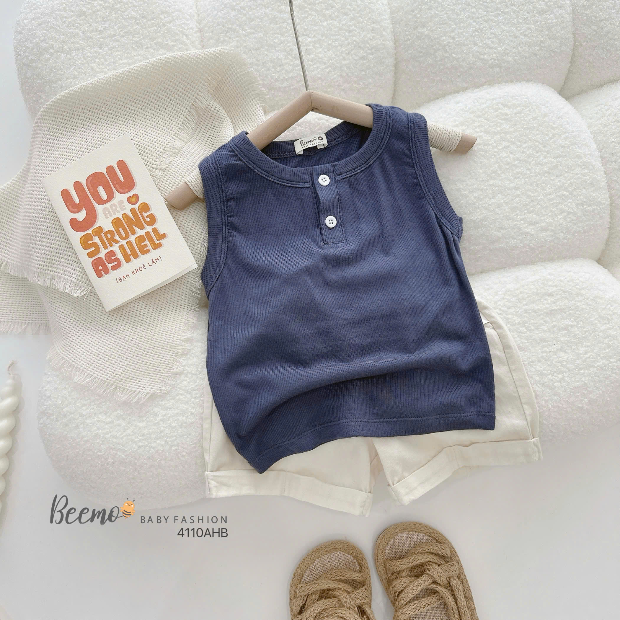 Áo ba lỗ thun tăm phối khuy Beemo