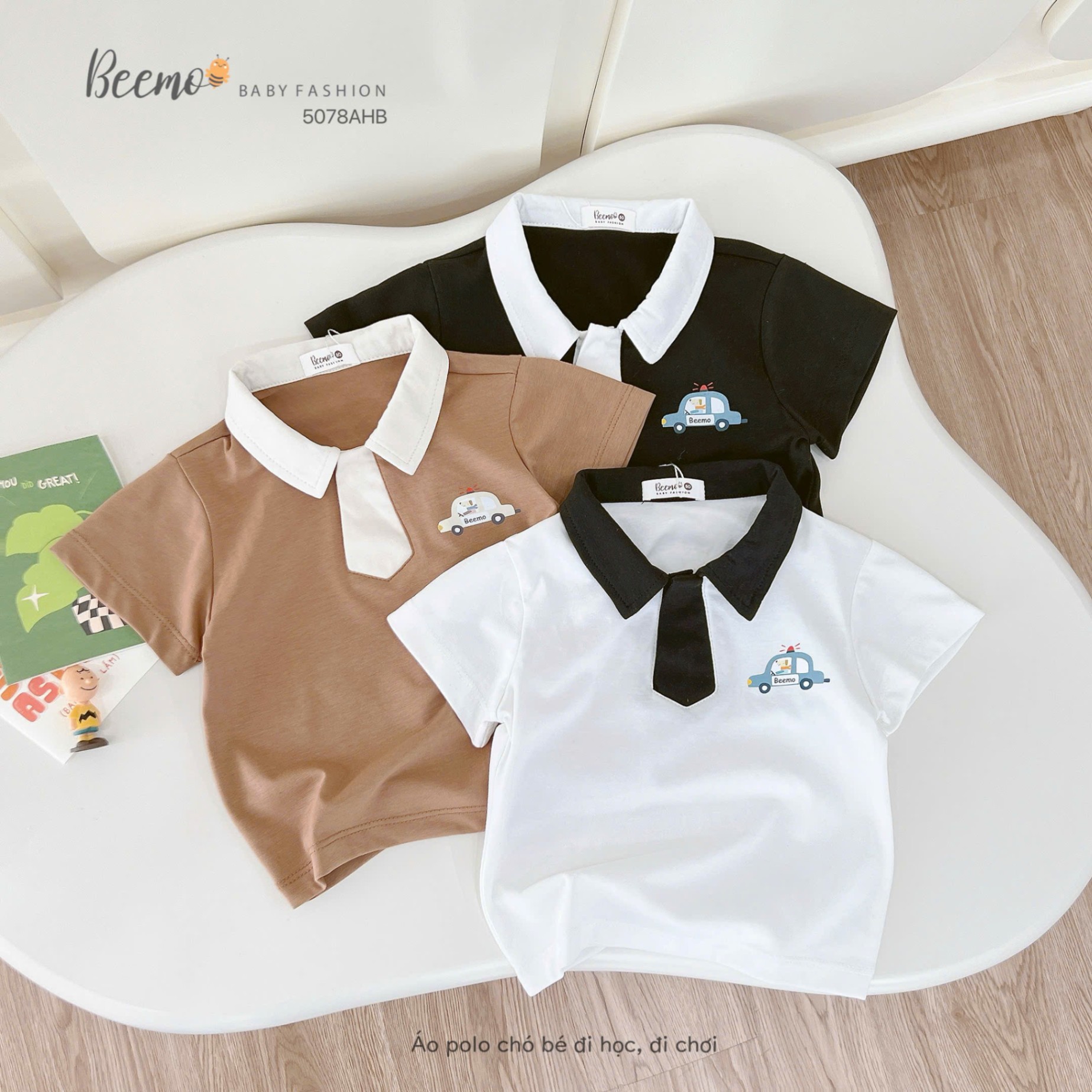 Áo cộc tay polo in hình ô tô Beemo