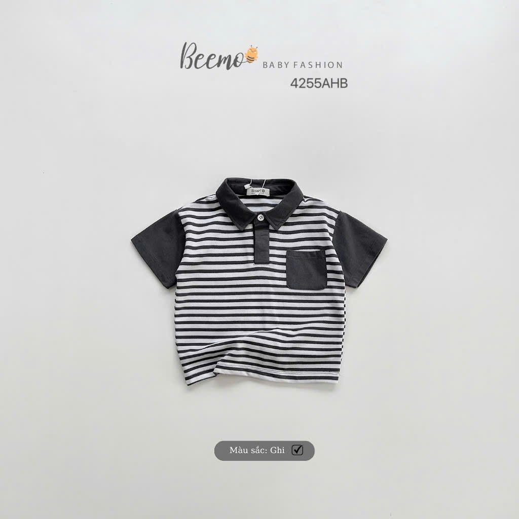 Áo cộc tay polo kẻ ngang phối túi Beemo