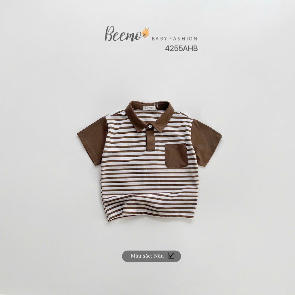 Áo cộc tay polo kẻ ngang phối túi Beemo