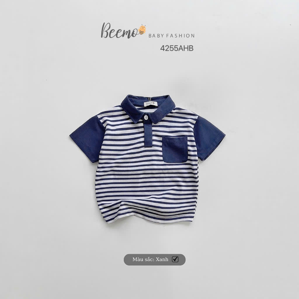 Áo cộc tay polo kẻ ngang phối túi Beemo