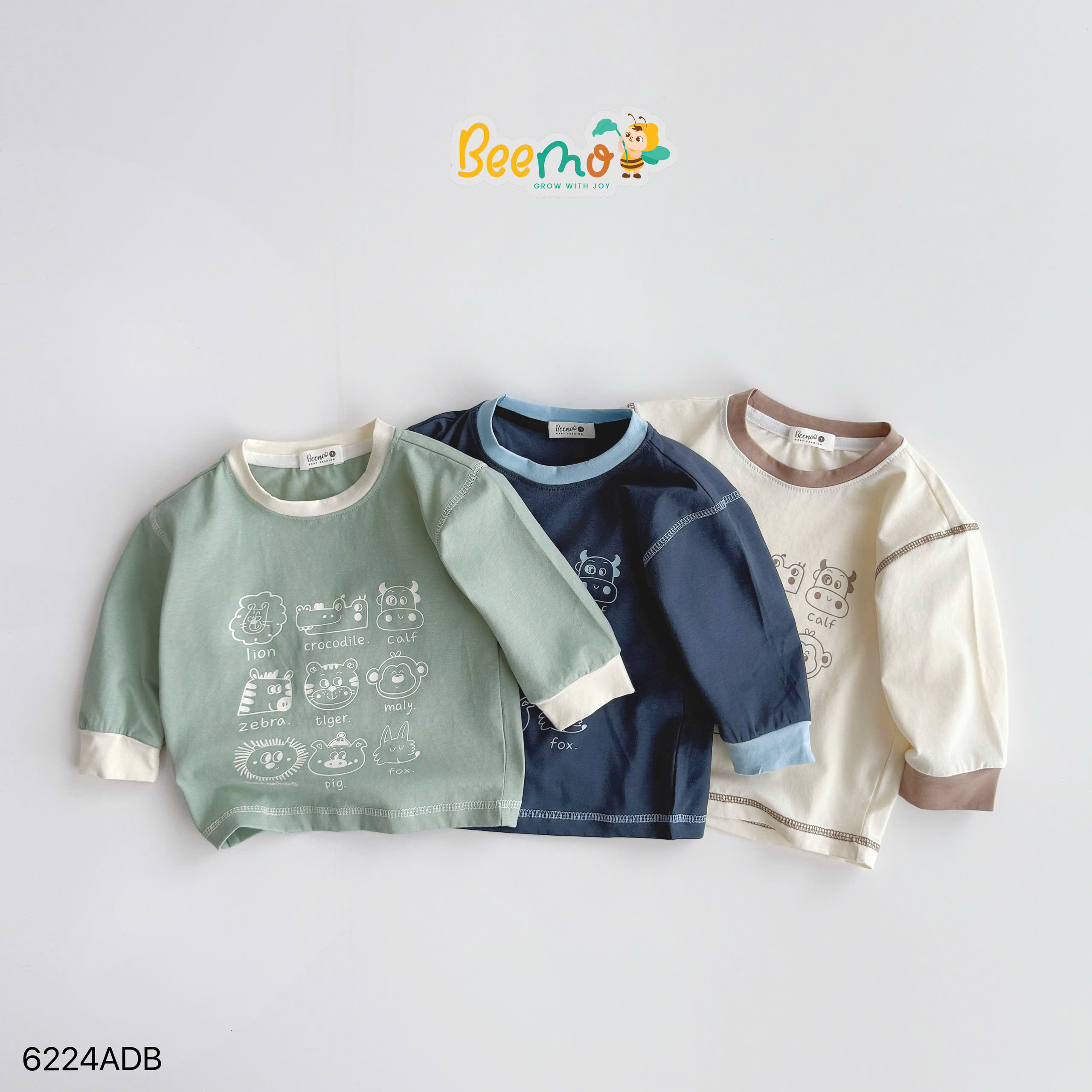 Áo cotton dài tay in hình động vật Beemo