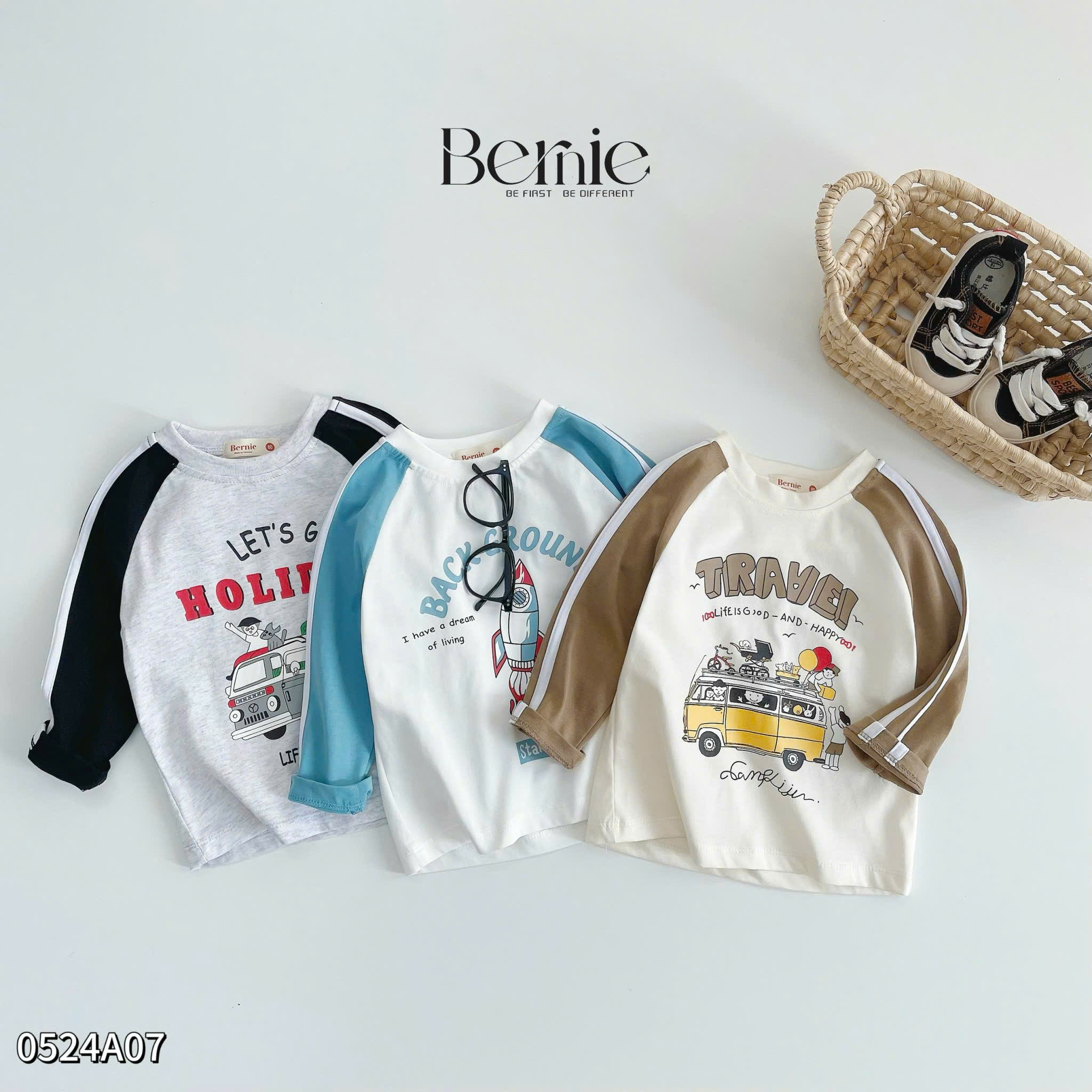 Áo cotton dài tay phối hình in Bernie cho bé