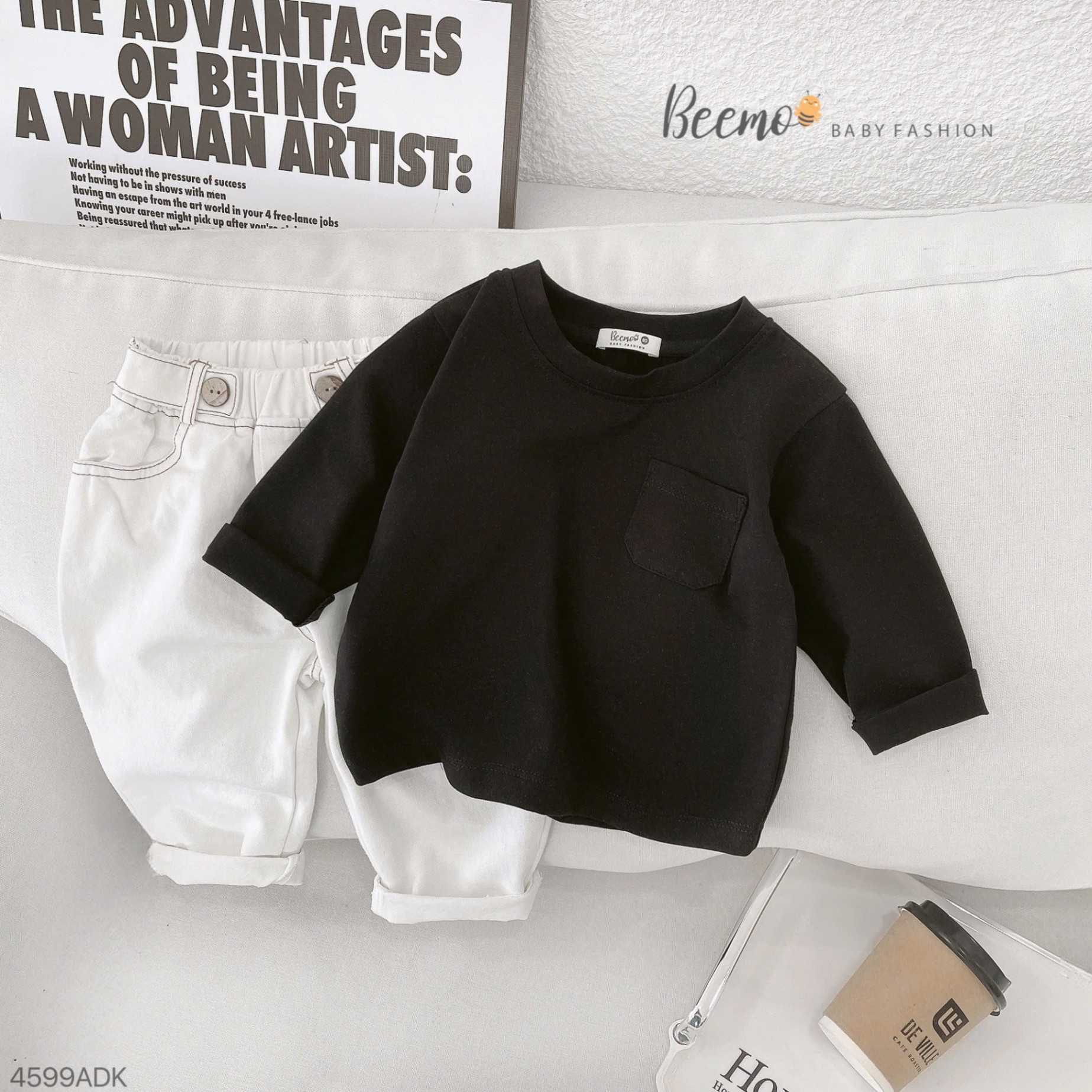 Áo cotton dài tay phối túi Beemo cho bé