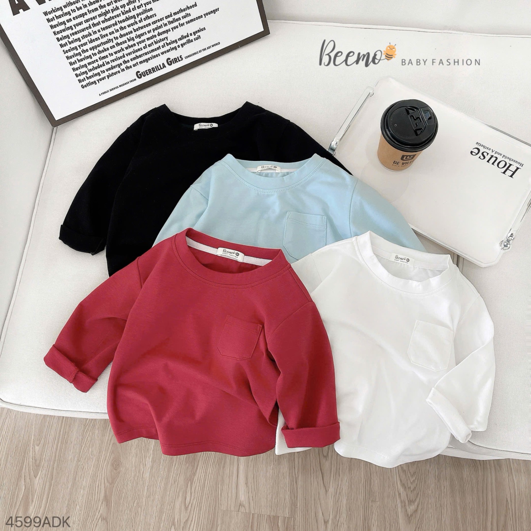Áo cotton dài tay phối túi Beemo cho bé