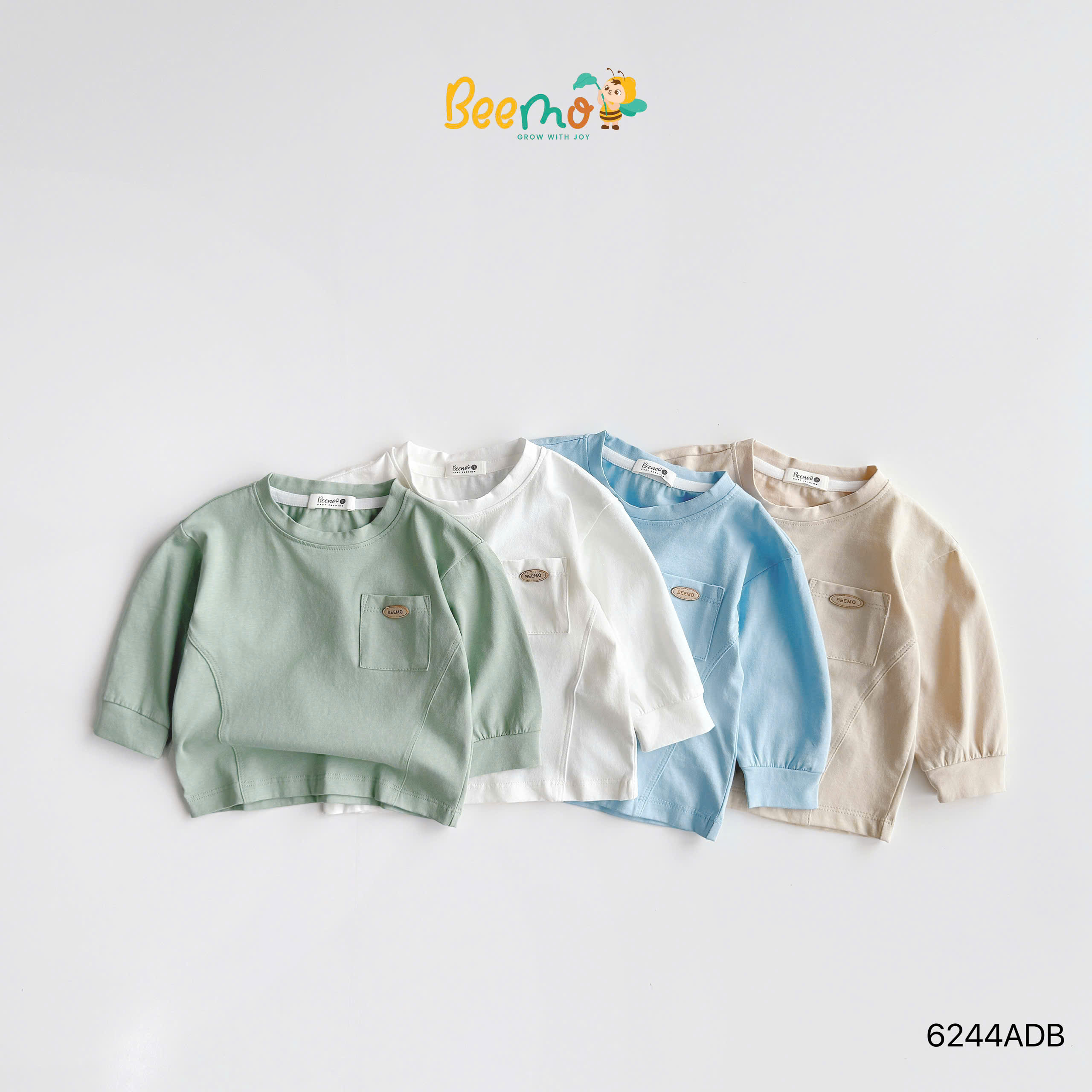 Áo cotton dài tay phối túi tag BEEMO