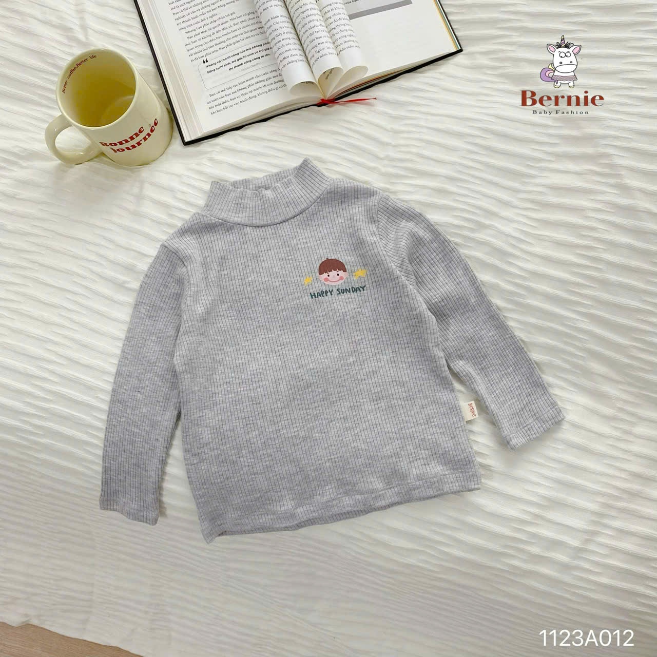 Áo cotton tăm dài tay co dãn Bernie cho bé trai bé gái, áo giữ nhiệt cổ 3p cho bé