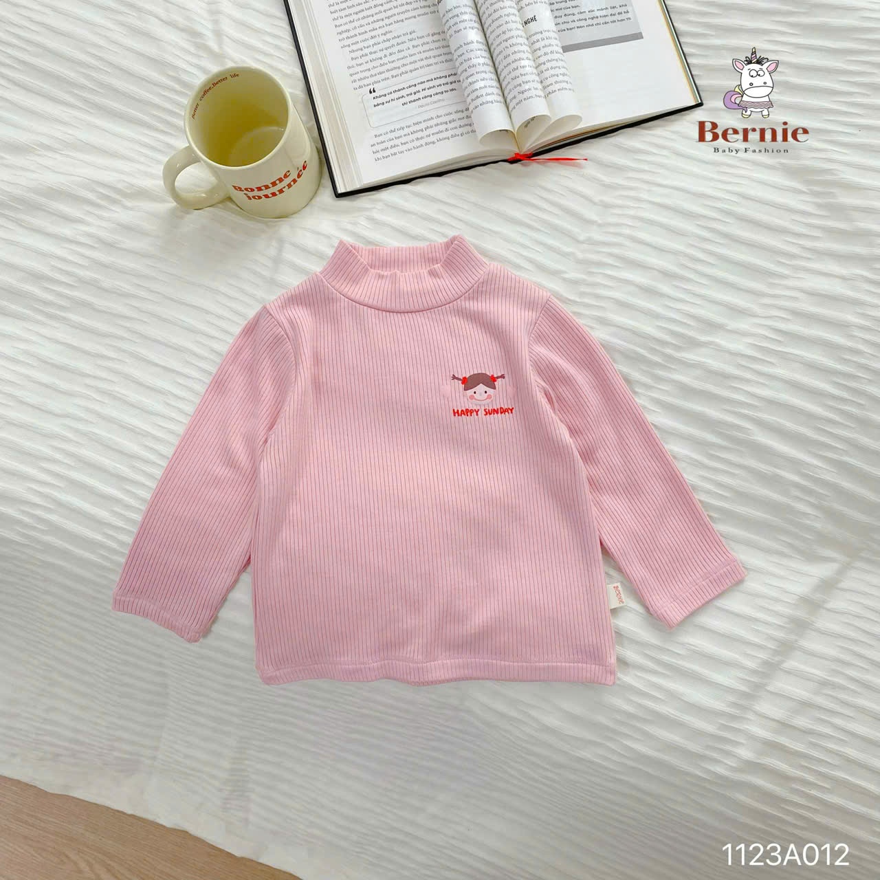 Áo cotton tăm dài tay co dãn Bernie cho bé trai bé gái, áo giữ nhiệt cổ 3p cho bé