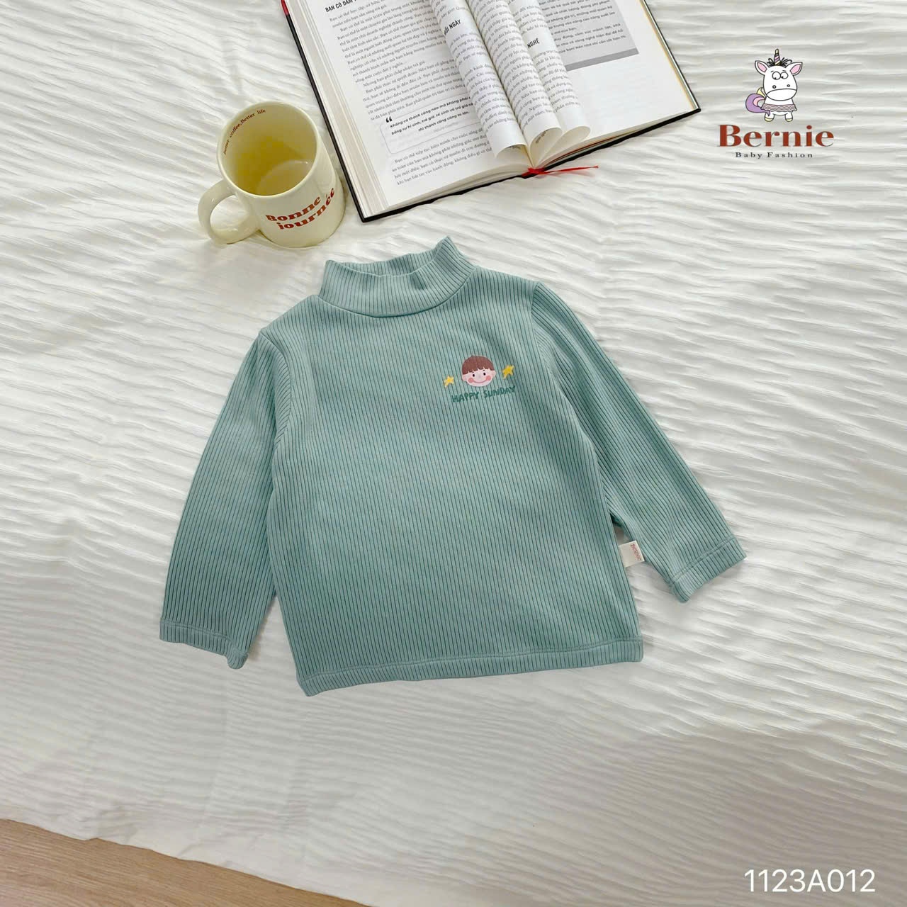 Áo cotton tăm dài tay co dãn Bernie cho bé trai bé gái, áo giữ nhiệt cổ 3p cho bé