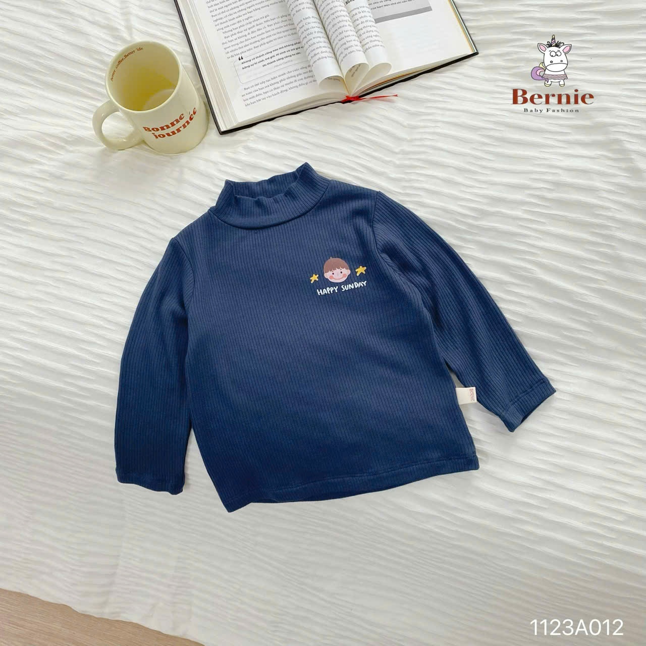 Áo cotton tăm dài tay co dãn Bernie cho bé trai bé gái, áo giữ nhiệt cổ 3p cho bé