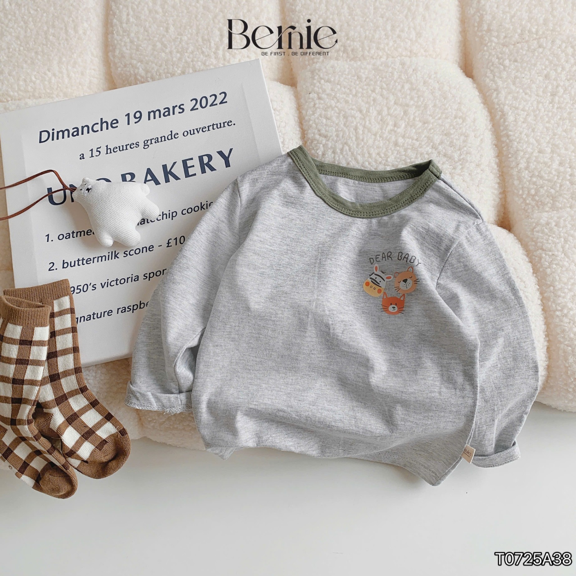 Áo cotton xước dài tay animal Bernie