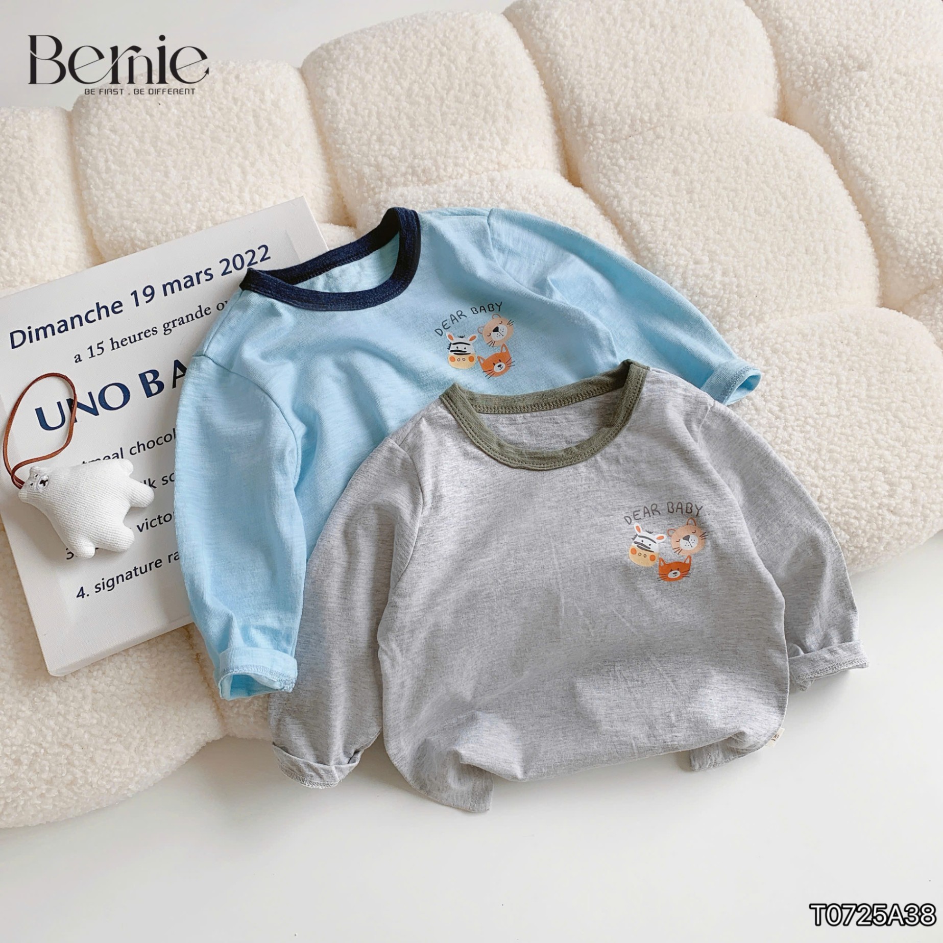 Áo cotton xước dài tay animal Bernie