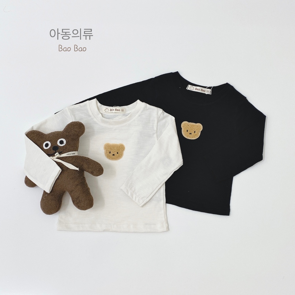 Áo cotton xước dài tay in gấu mềm mịn cho bé trai bé gái