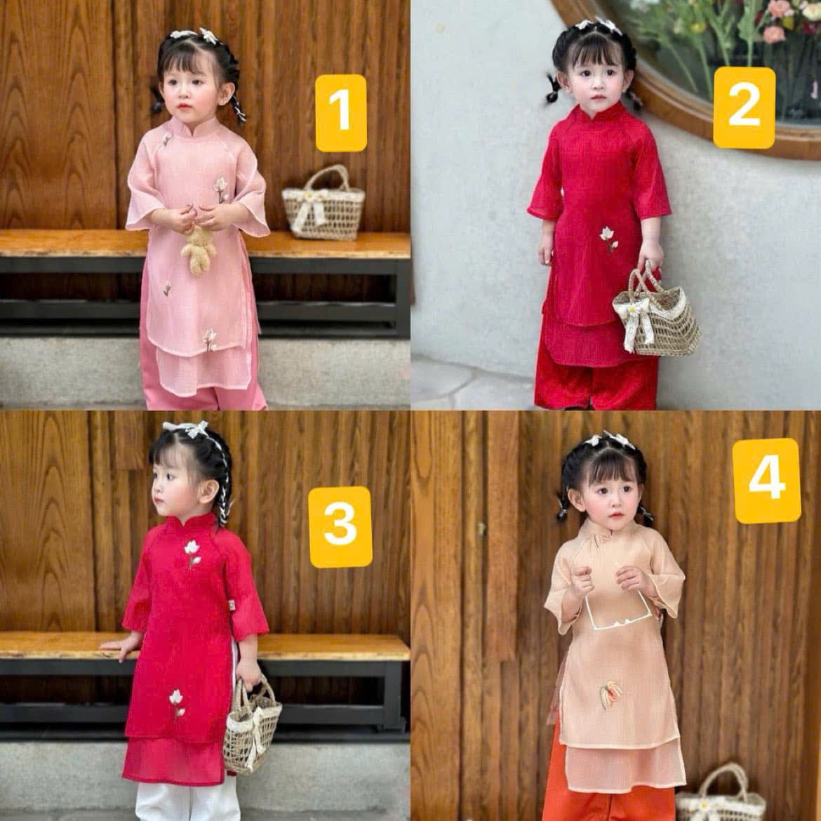 Áo dài 4 tà thêu hoa Mozi